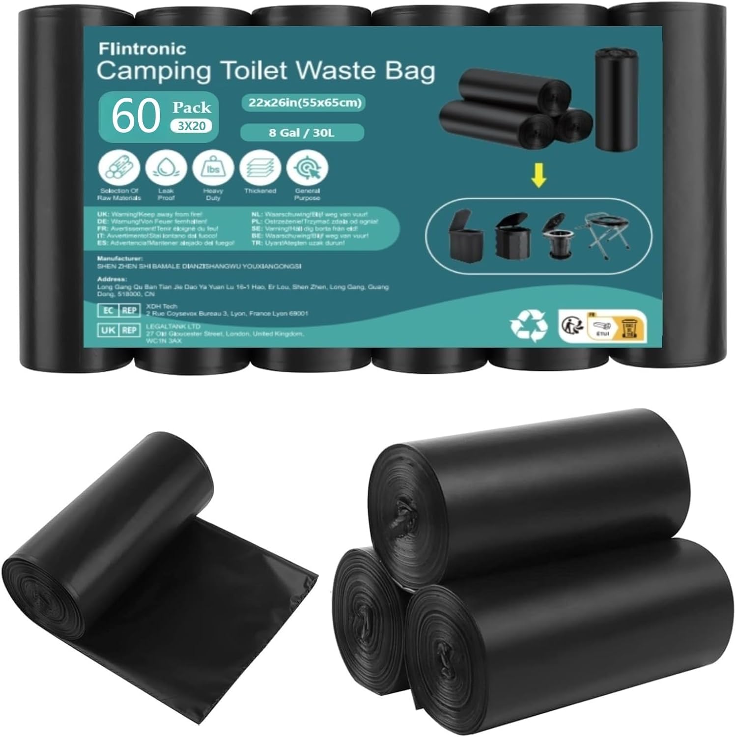 Detalle de flintronic Camping Toilet Bags 60 Pack 20L