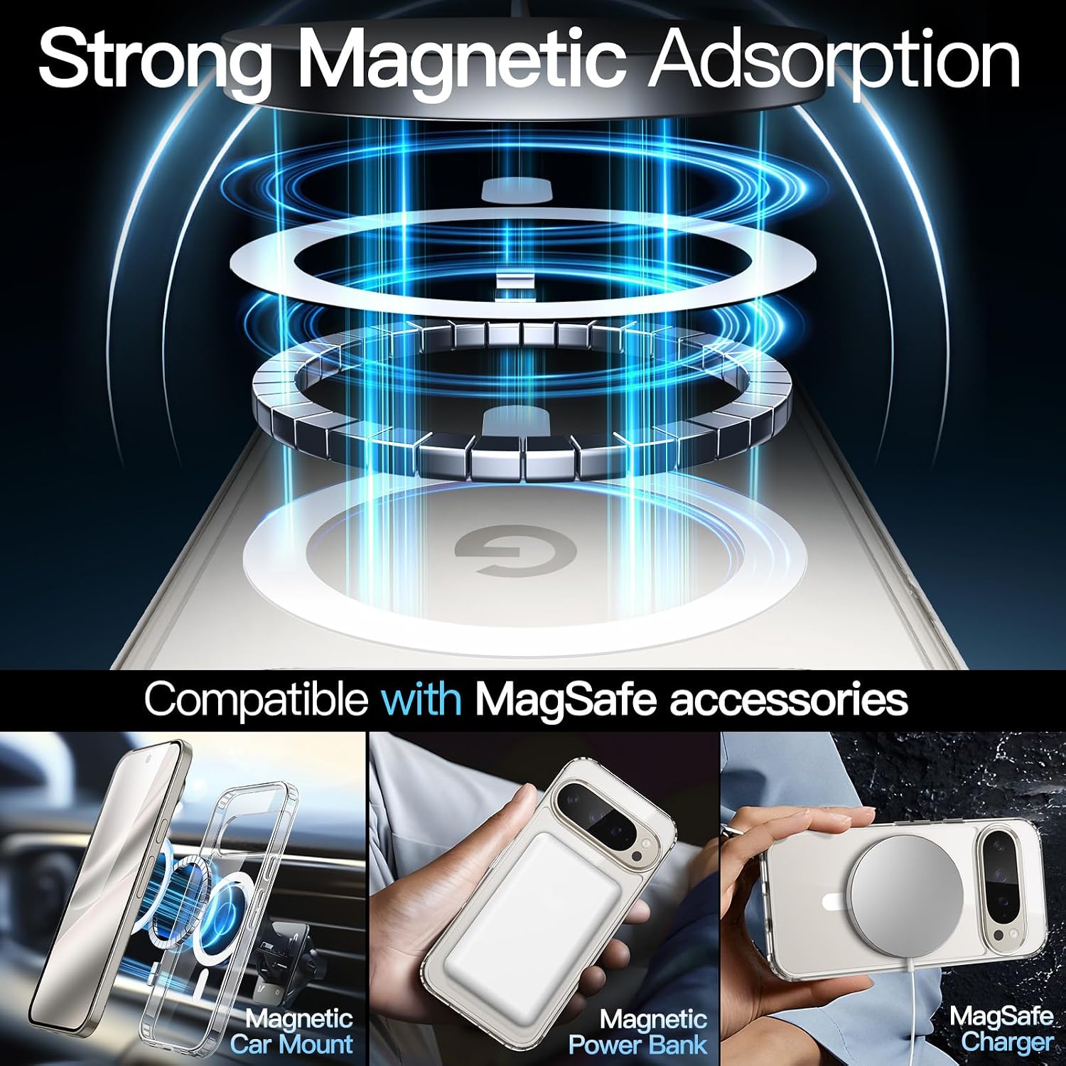 Detalle de JETech Cover Magnetica Trasparente per Google Pixel 10/10 Pro 2025 – Compatibile MagSafe e Pixelsnap