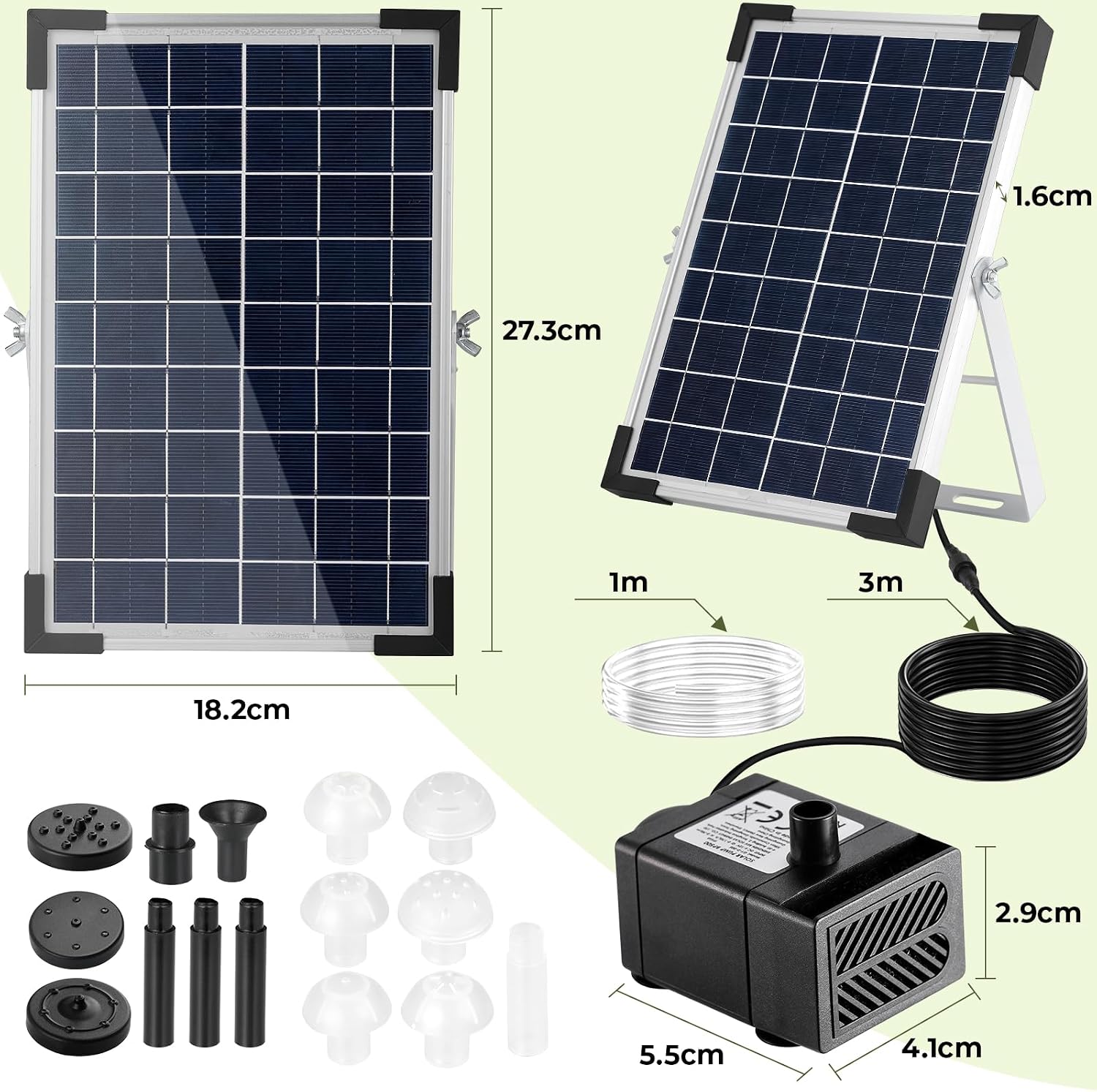 Detalle de Clevich Solar Teichpumpe 5W – Solar Springbrunnen für außen mit 1 m Schlauch, 9 Düsen und 3,25 m Kabel