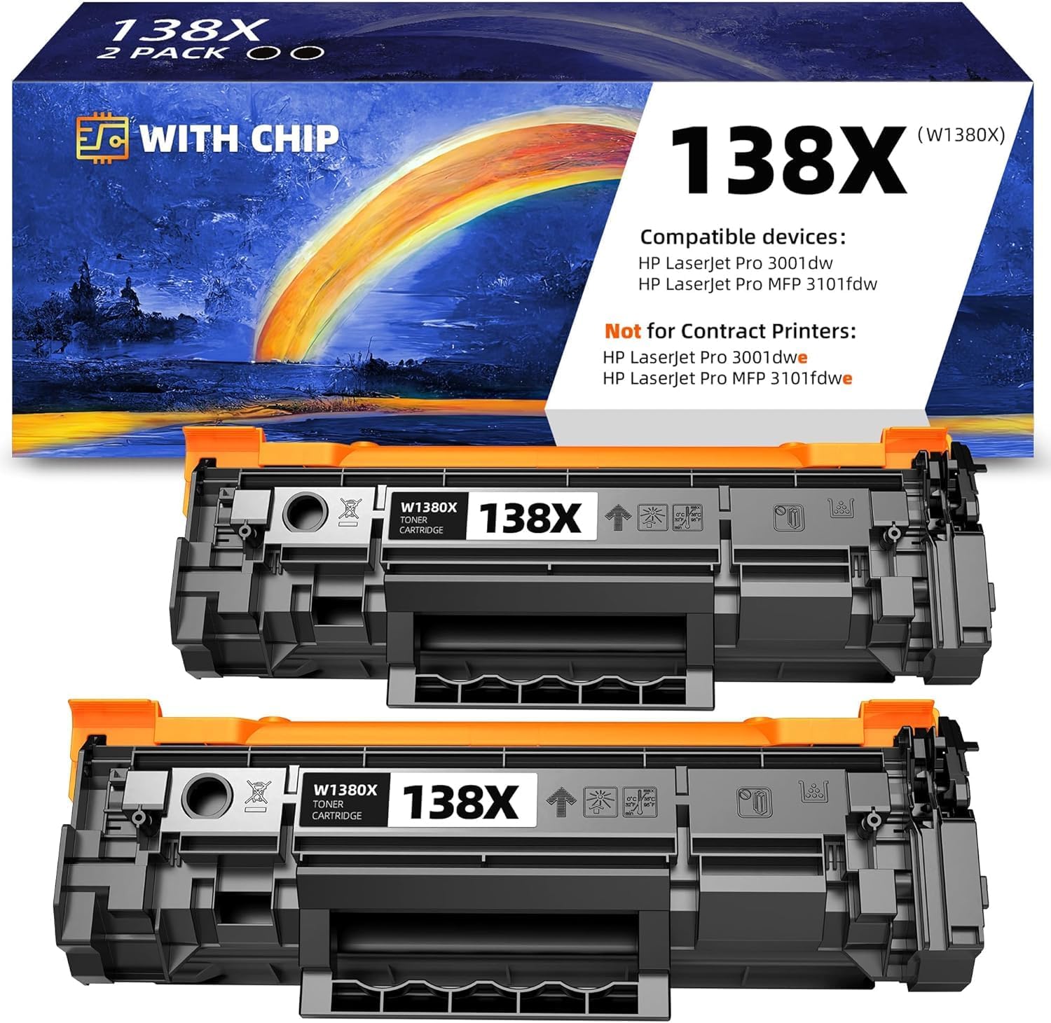 Detalle de Timink 138X Black Toner Cartridge 2-Pack, 4,000-Page Yield, Built-In Chip