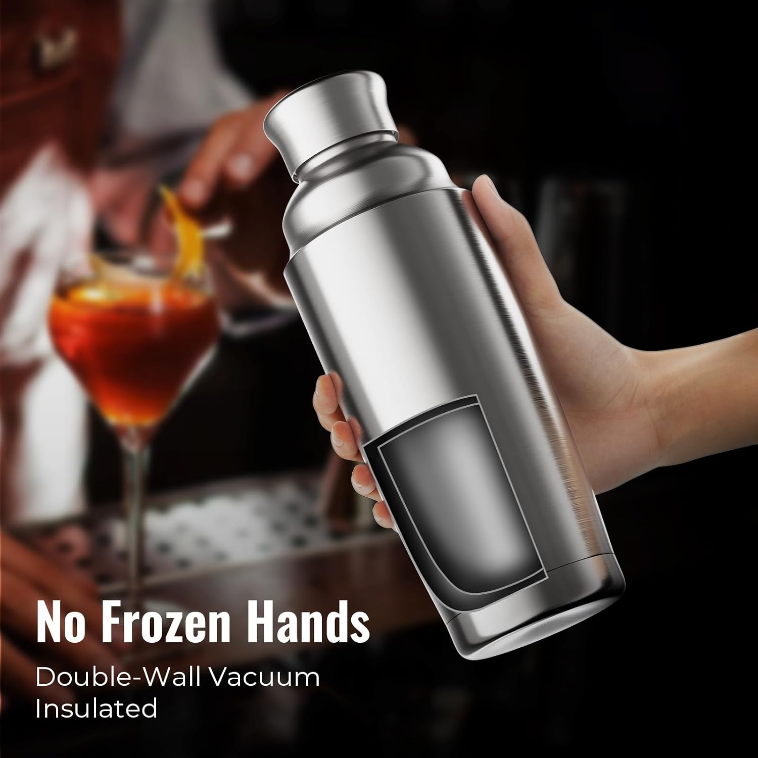 Detalle de YARRAMATE CSS-02-Silver Cocktail Shaker Set, 700 ml Insulated Stainless Steel