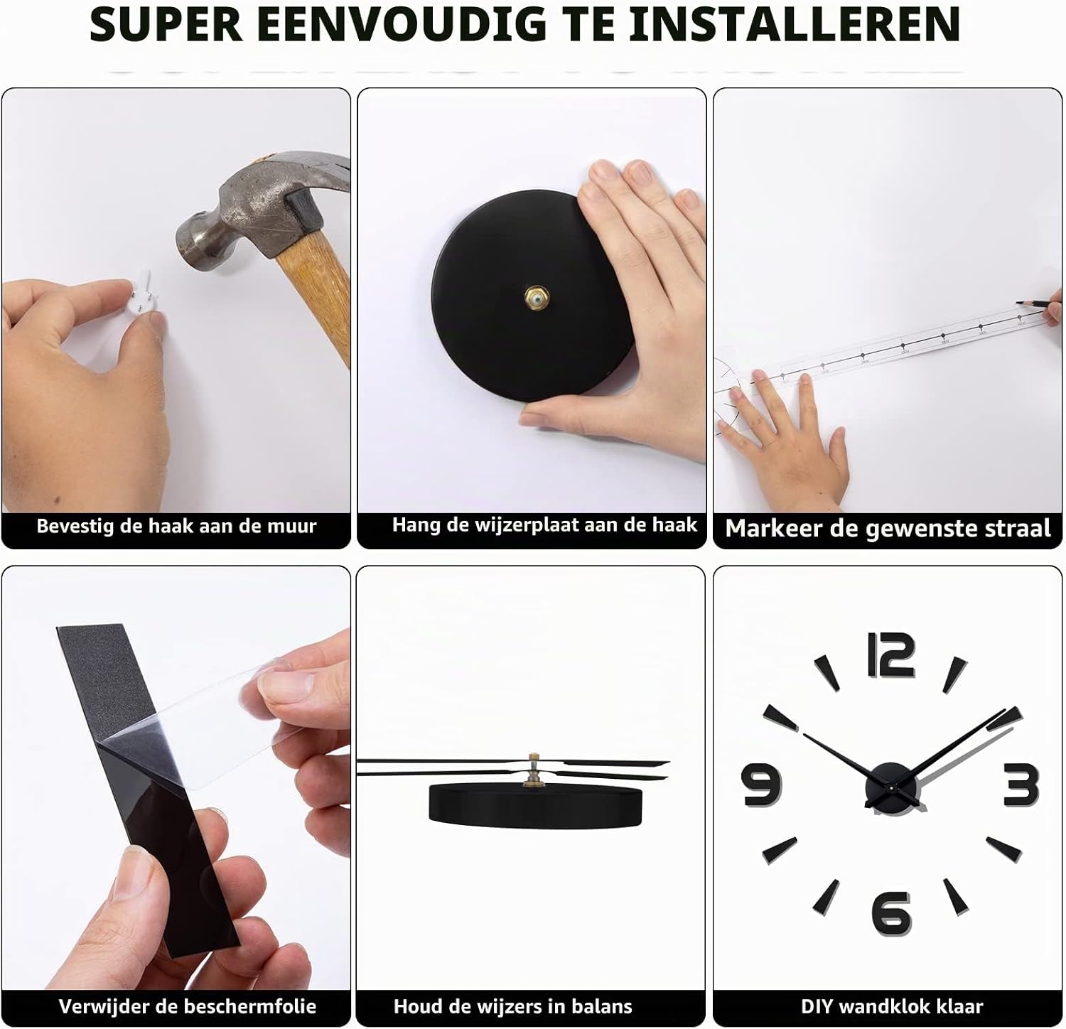 Thumbnail 3 de Warminn 3D DIY Large Wall Clock frameloze wandklok, 60-120 cm