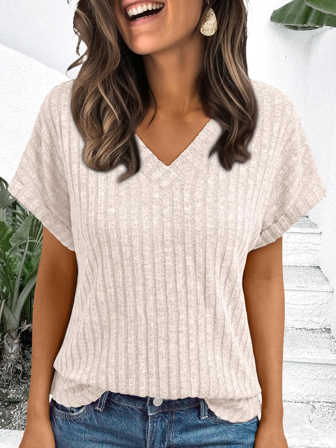 Detalle 2 de AUTOMET Summer V-Neck Tunic Sweater Blouse for Women