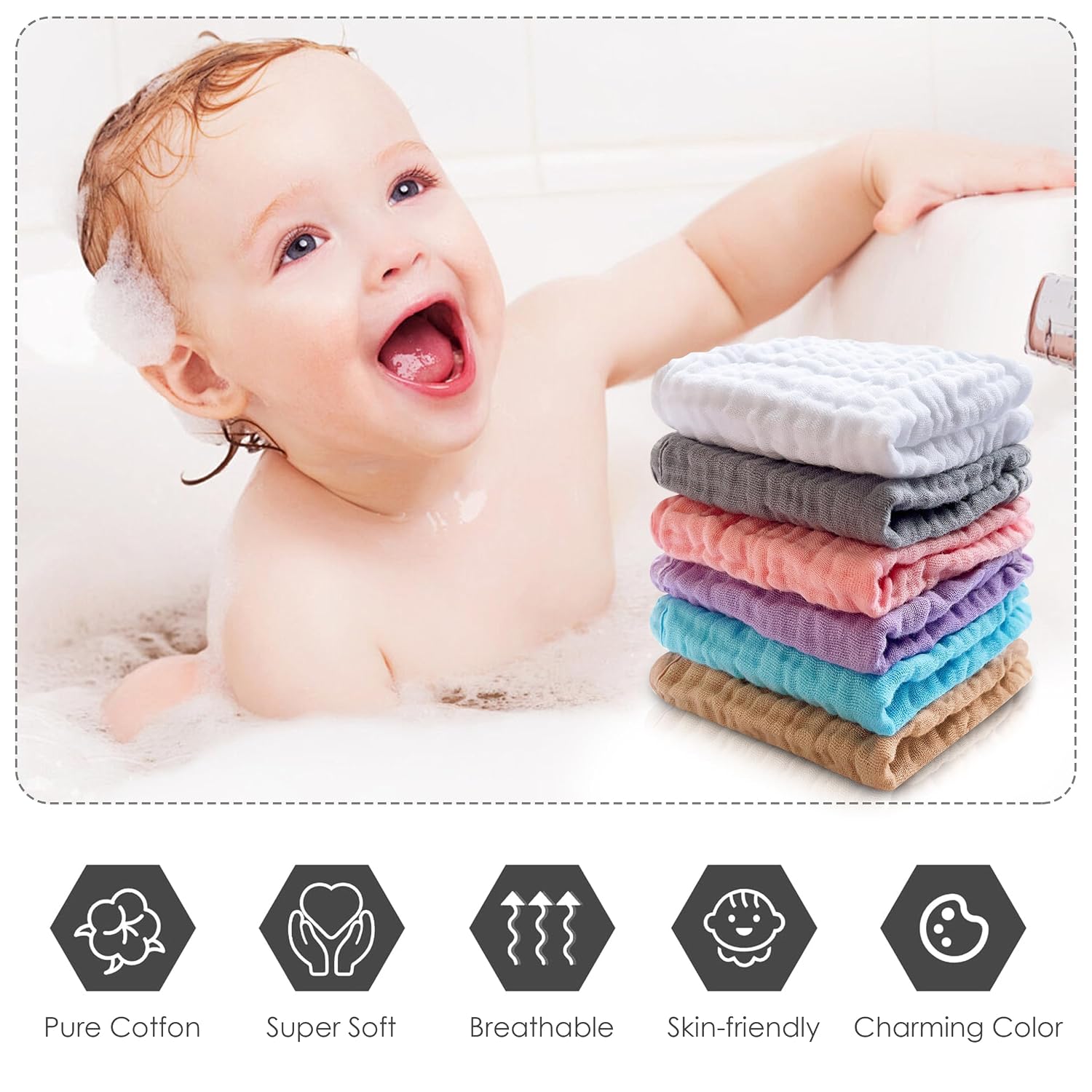 Detalle 2 de Cute Castle Muslin Baby Washcloths, 12-Pack