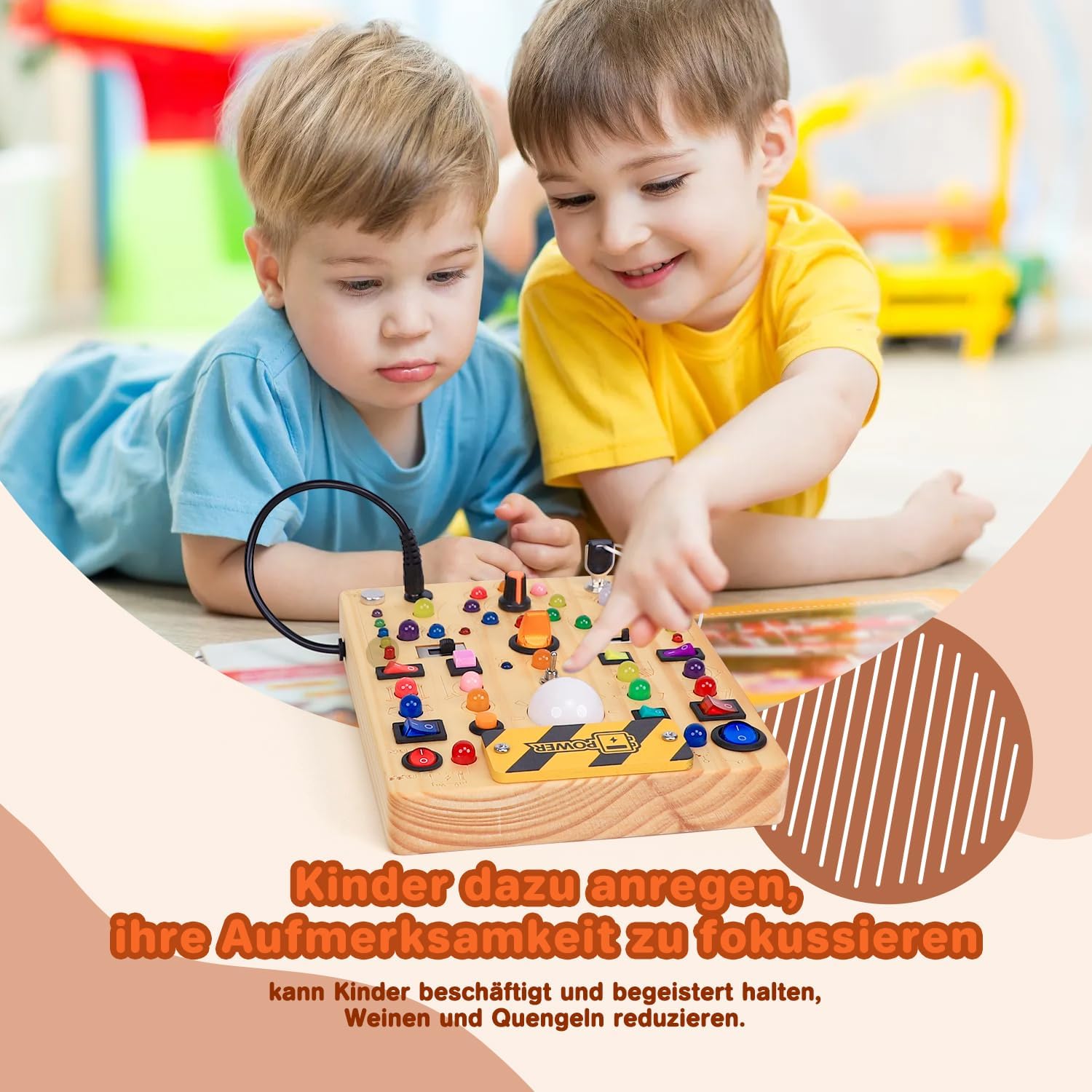 Thumbnail 5 de Montessori Busy Board aus Holz ab 1 Jahr mit 19 Schaltern und 40 LED-Leuchten (Activity Board)