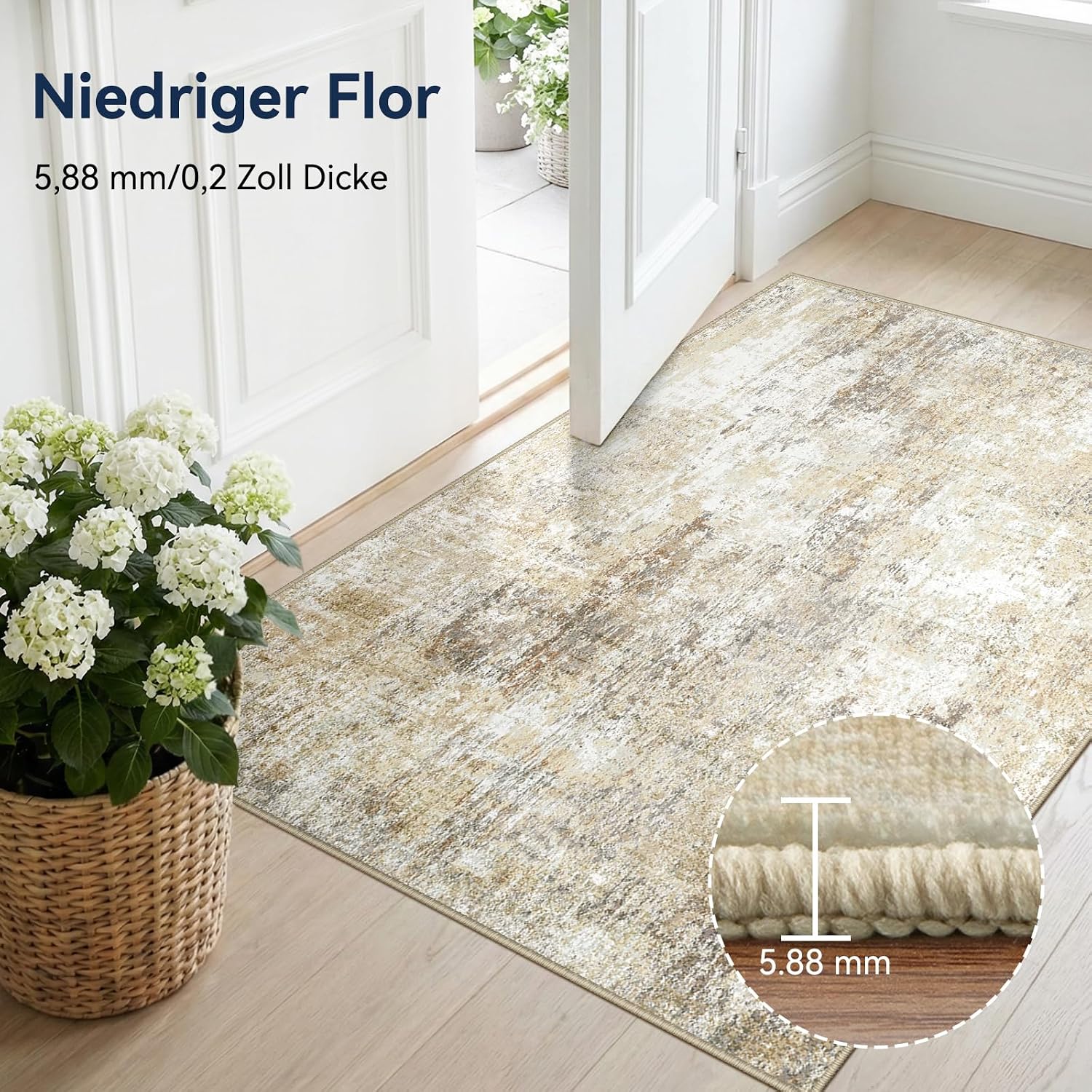 Detalle de DEFYNEE Wohnzimmerteppich 150 x 210 cm – rutschfester Kurzflorteppich mit abstraktem Design, waschbar