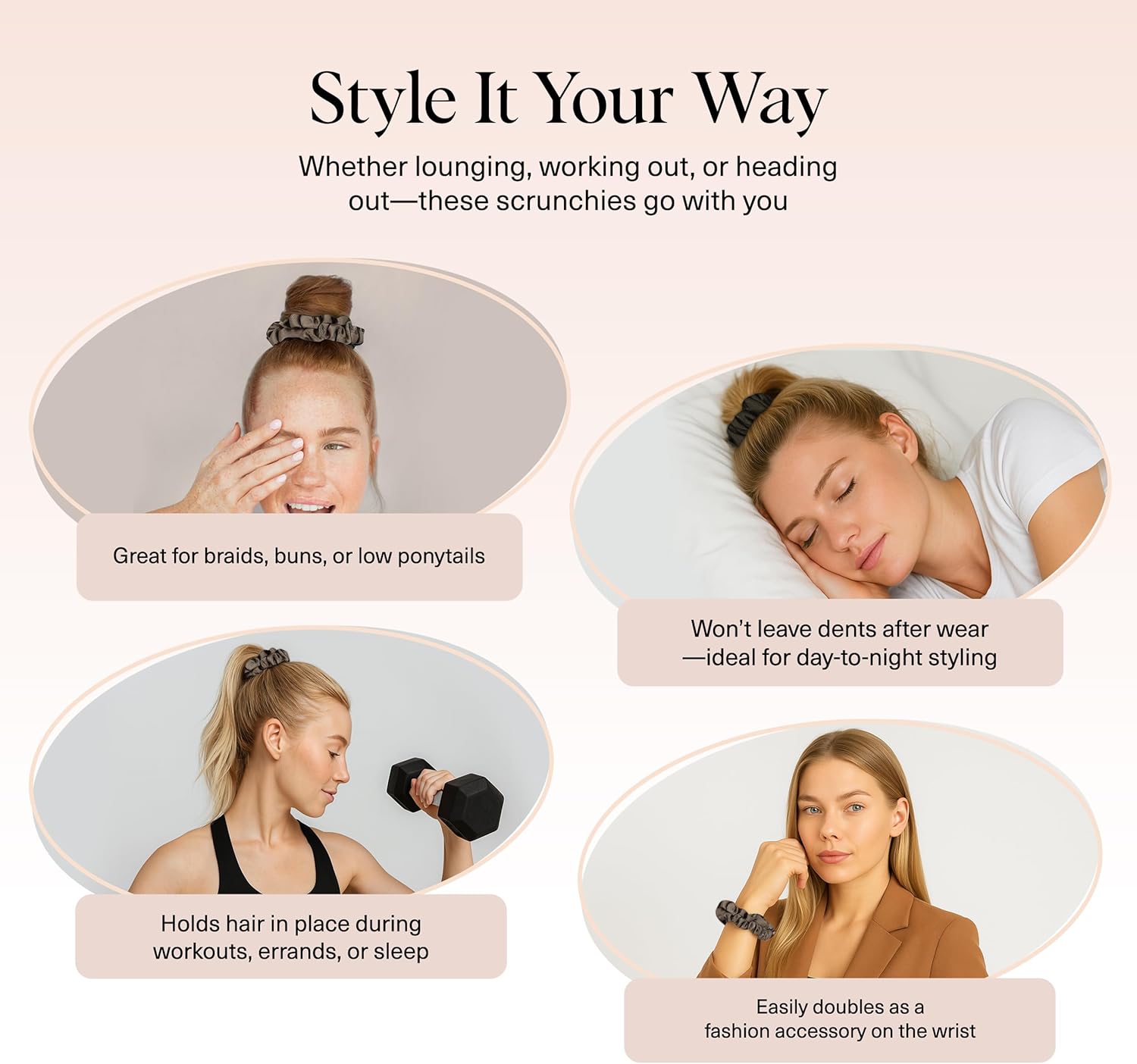 Thumbnail 4 de Kitsch elastici per capelli in raso ultra-piccoli donna – più morbidi degli elastici in seta, eucalipto (6 pezzi)