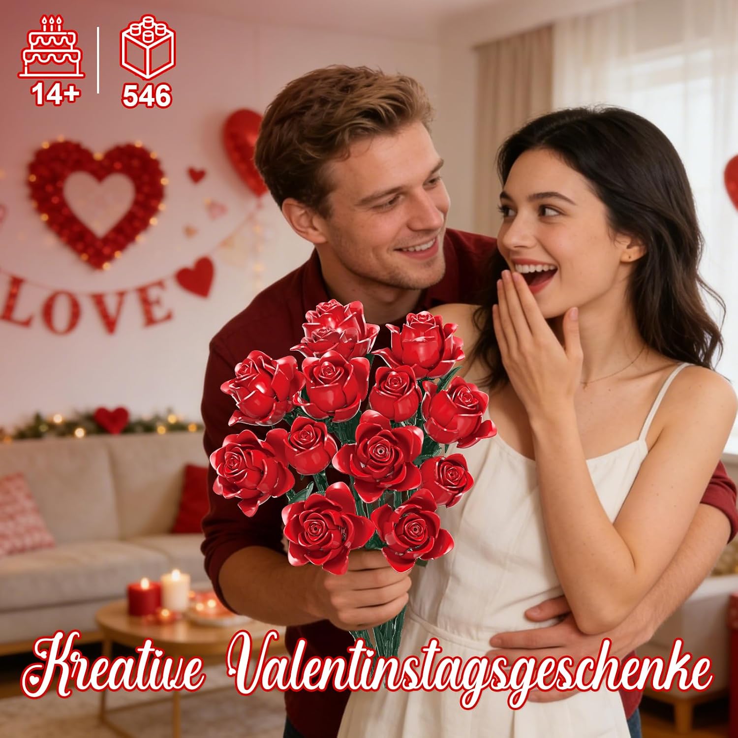 Thumbnail 6 de Rot Rosenstrauß Bausatz 12 künstliche Rosen