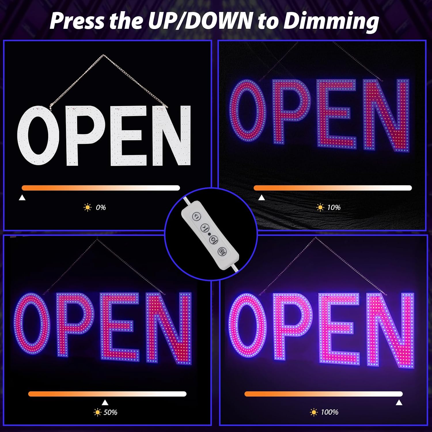 Detalle de Thirdpolite 40"x14" LED Open Sign, Dimmable Red and Blue