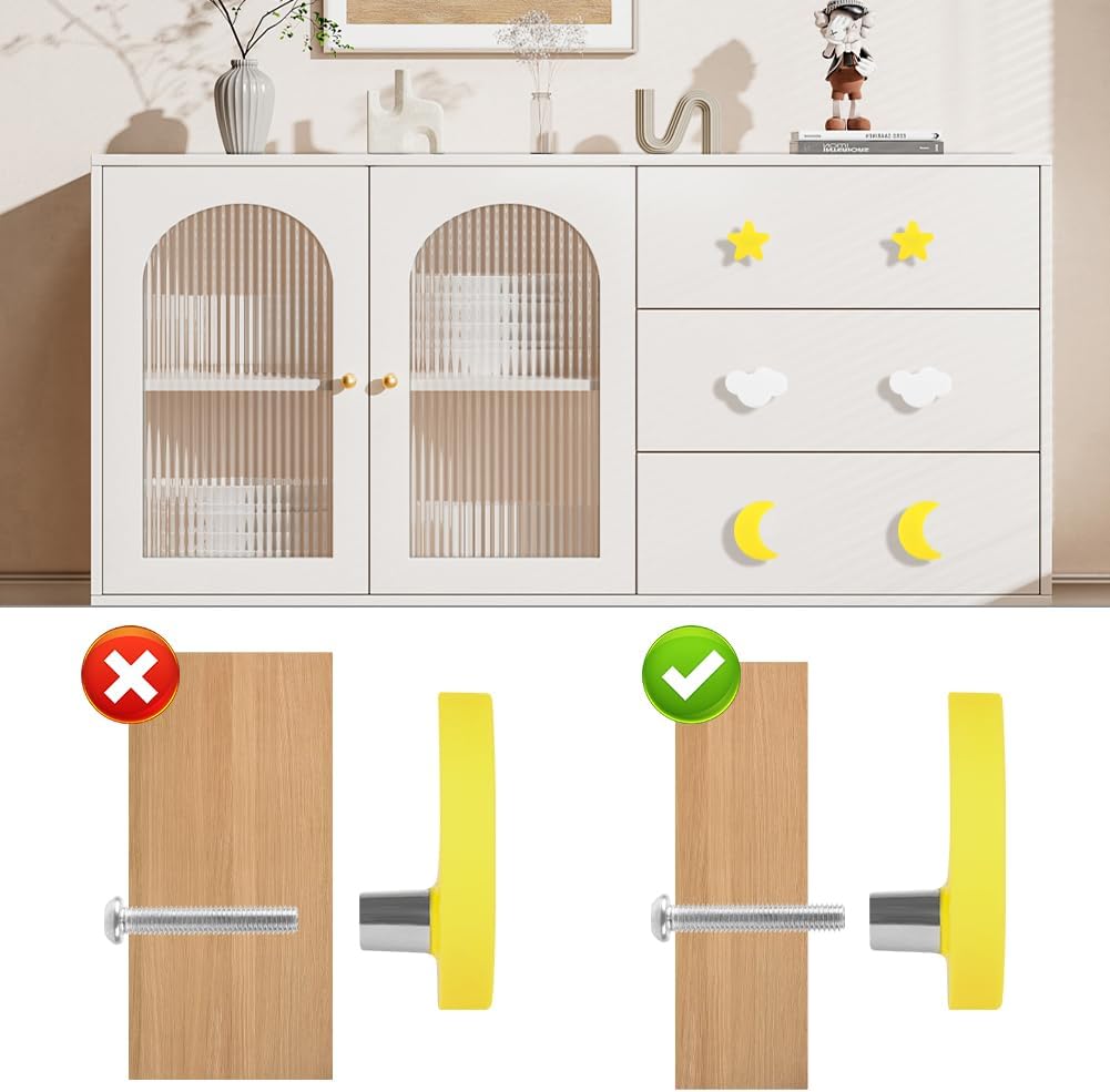 Detalle 2 de Aolso Pomelli per mobili bambini (9 pezzi) in gomma morbida con viti in acciaio inox, giallo