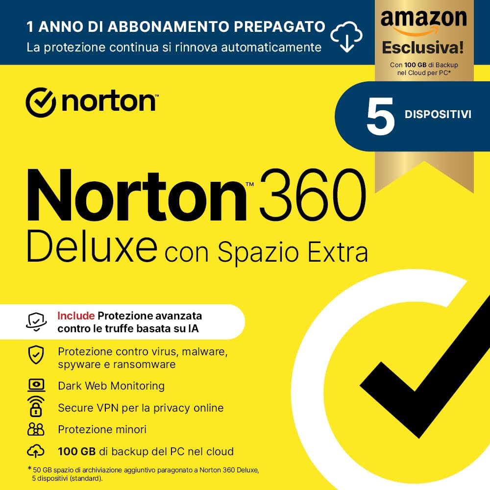 Detalle de Norton 360 Deluxe con 50 GB extra di cloud backup e protezione fino a 5 dispositivi