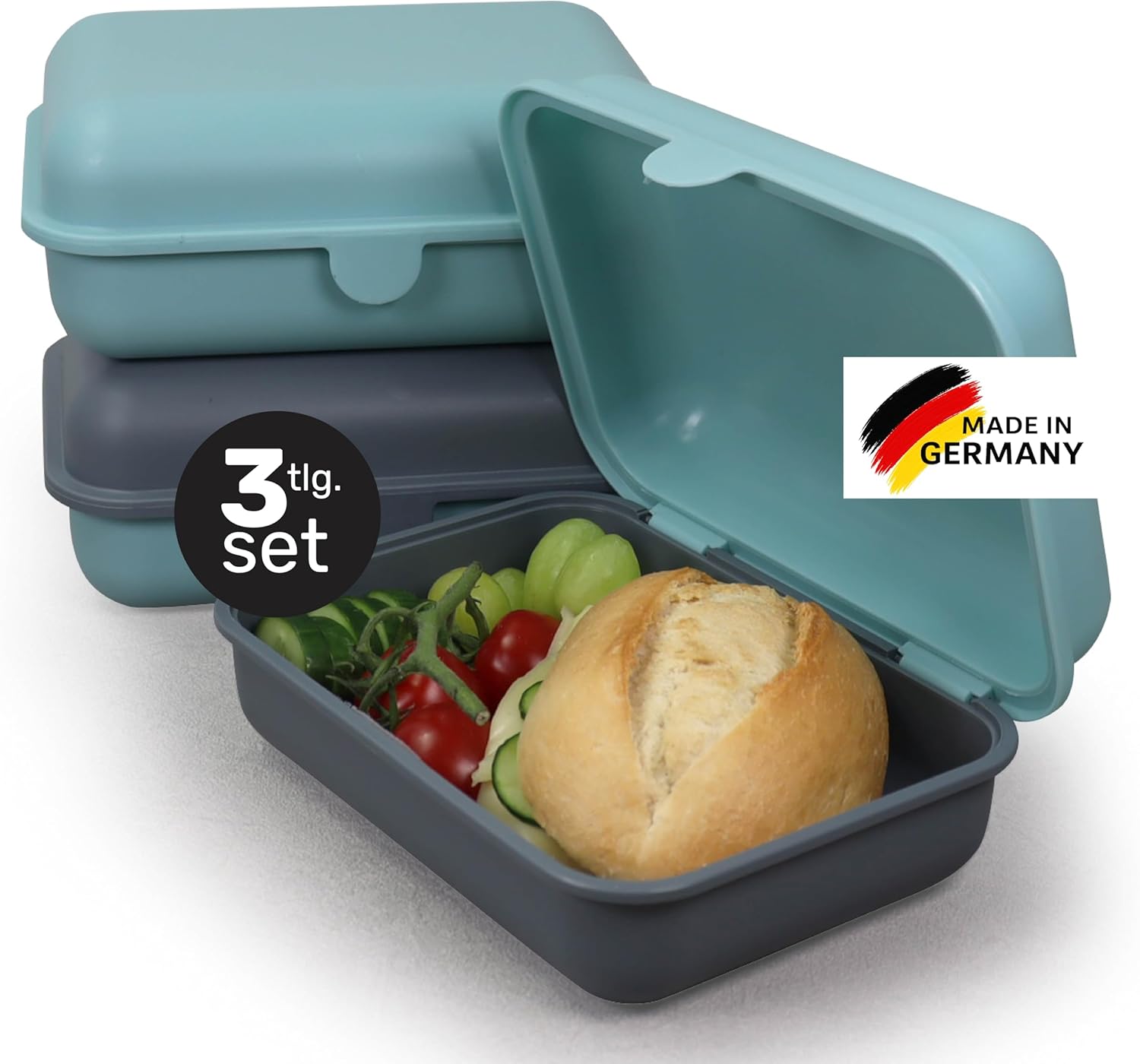 Detalle de Blade Brotbox 3er-Set – Brotdose (1200 ml pro Dose) aus BPA-freiem Kunststoff, Made in Germany, mikrowellen- und spülmaschinensicher