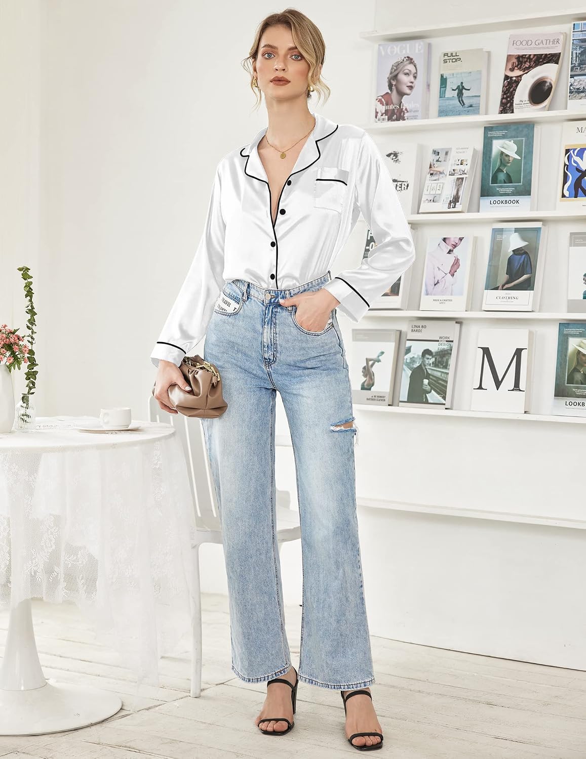 Detalle de Ekouaer Pyjama Femme Manches Longues 2 pièces