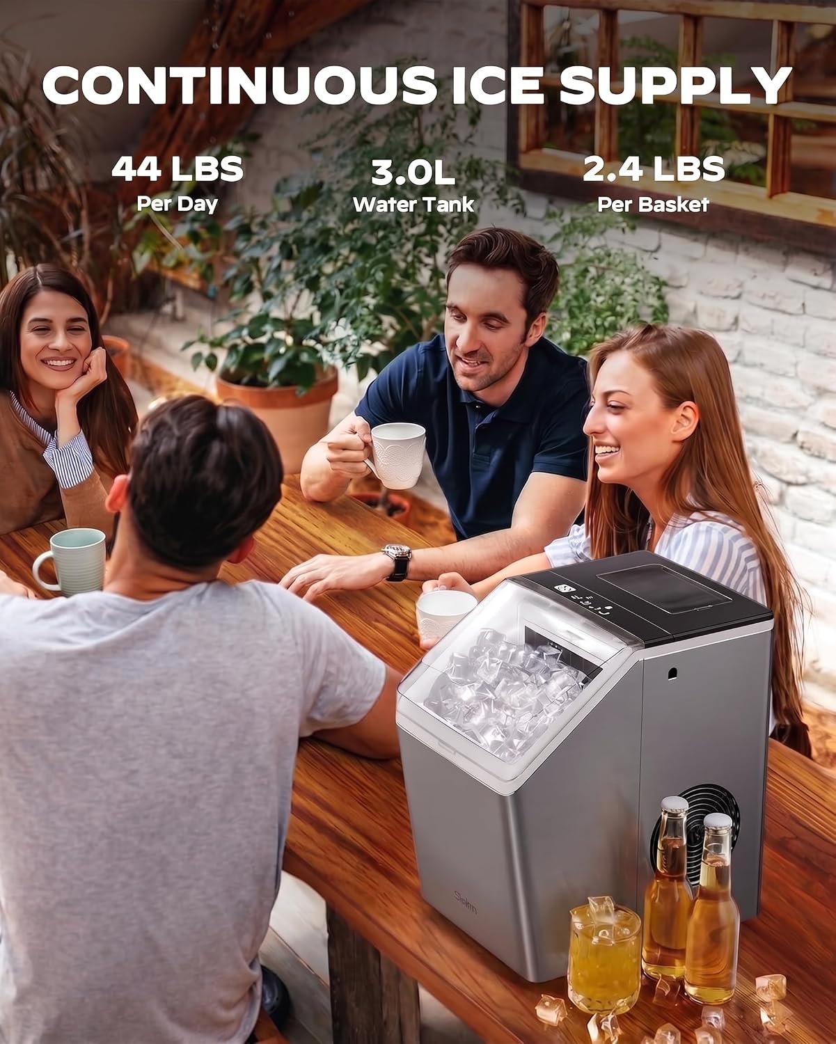 Detalle 2 de Silonn SLIM31T Countertop Ice Maker, 44 lb Daily Output, Self-Cleaning