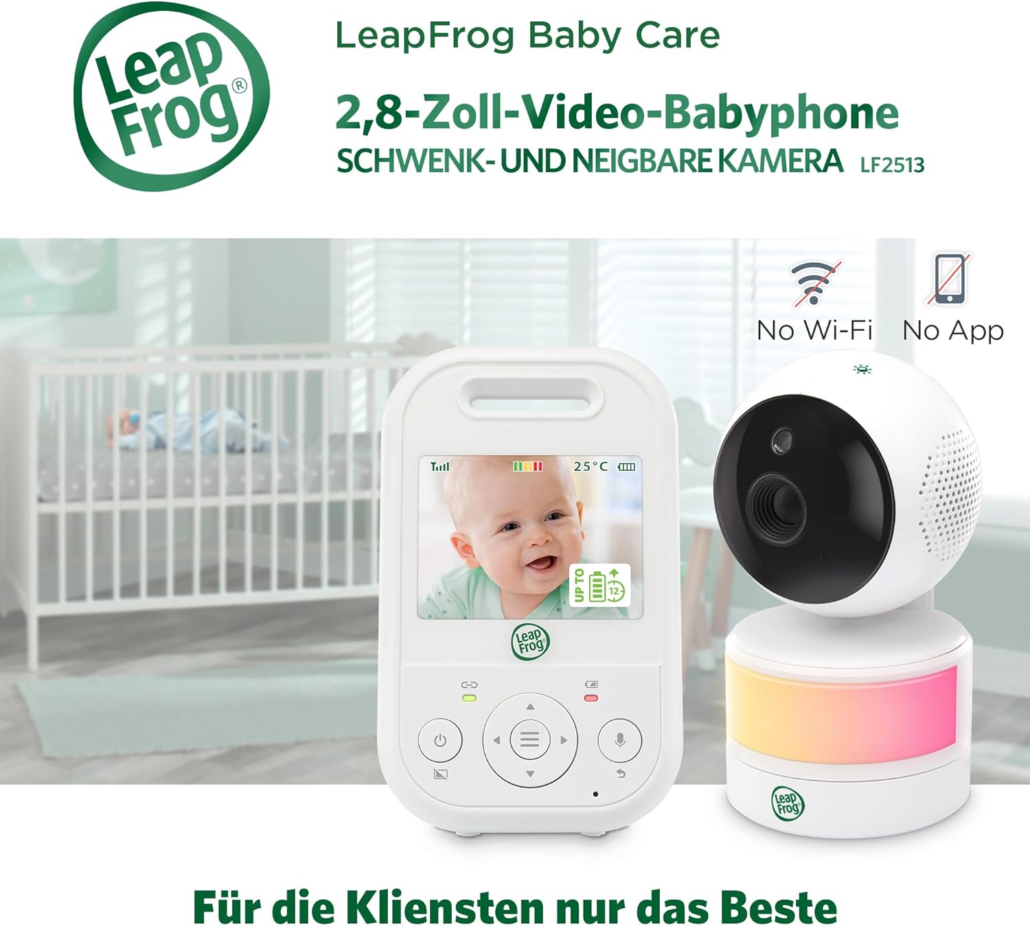 Detalle de LeapFrog LF2513 Video Baby Monitor No WiFi – 2,8 Zoll IPS LCD, Pan & Tilt, Nachtsicht, 300 m Reichweite