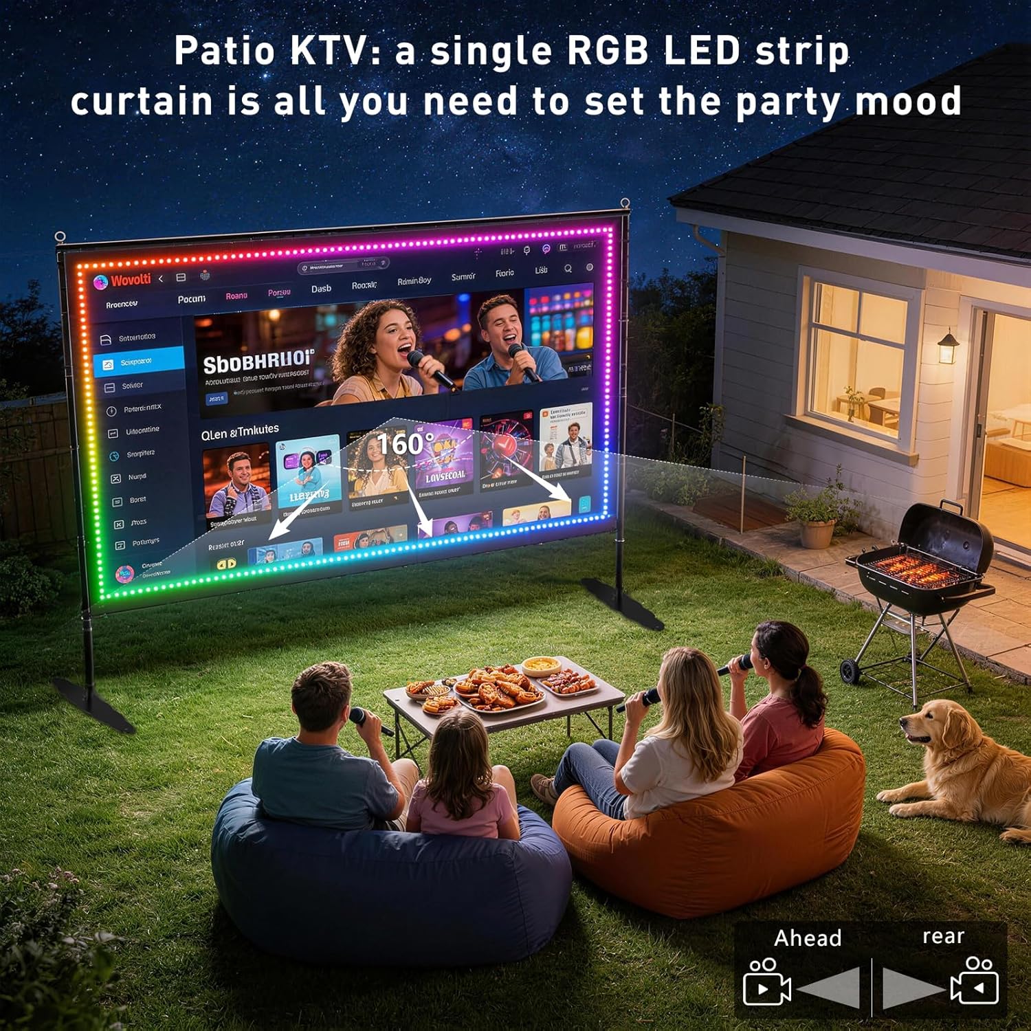 Detalle de 150 Inch Projector Screen with Stand with USB String Lights: Large Indoor/Outdoor 16:9 4K-Ready Display