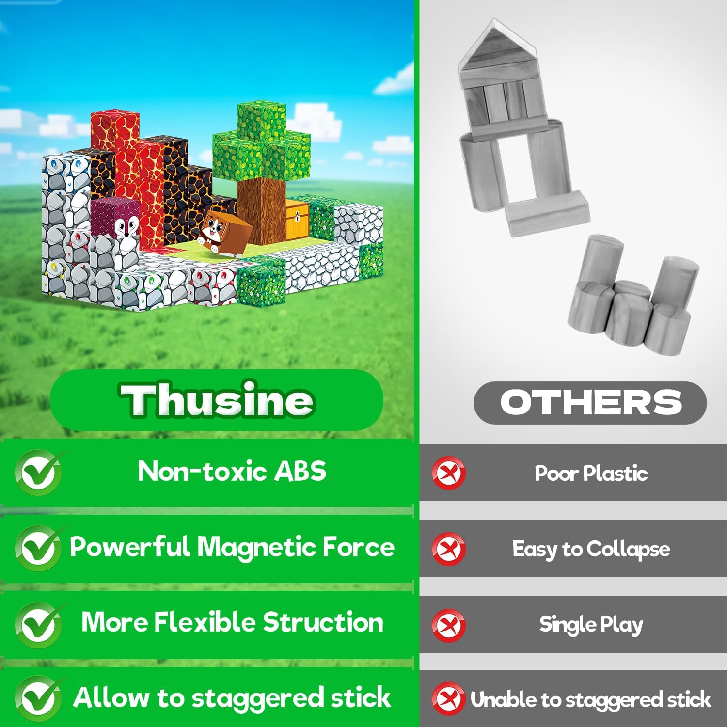 Detalle 2 de Thusine Magnetic Blocks 150-piece magnetic building blocks set for STEM play (age 3+)