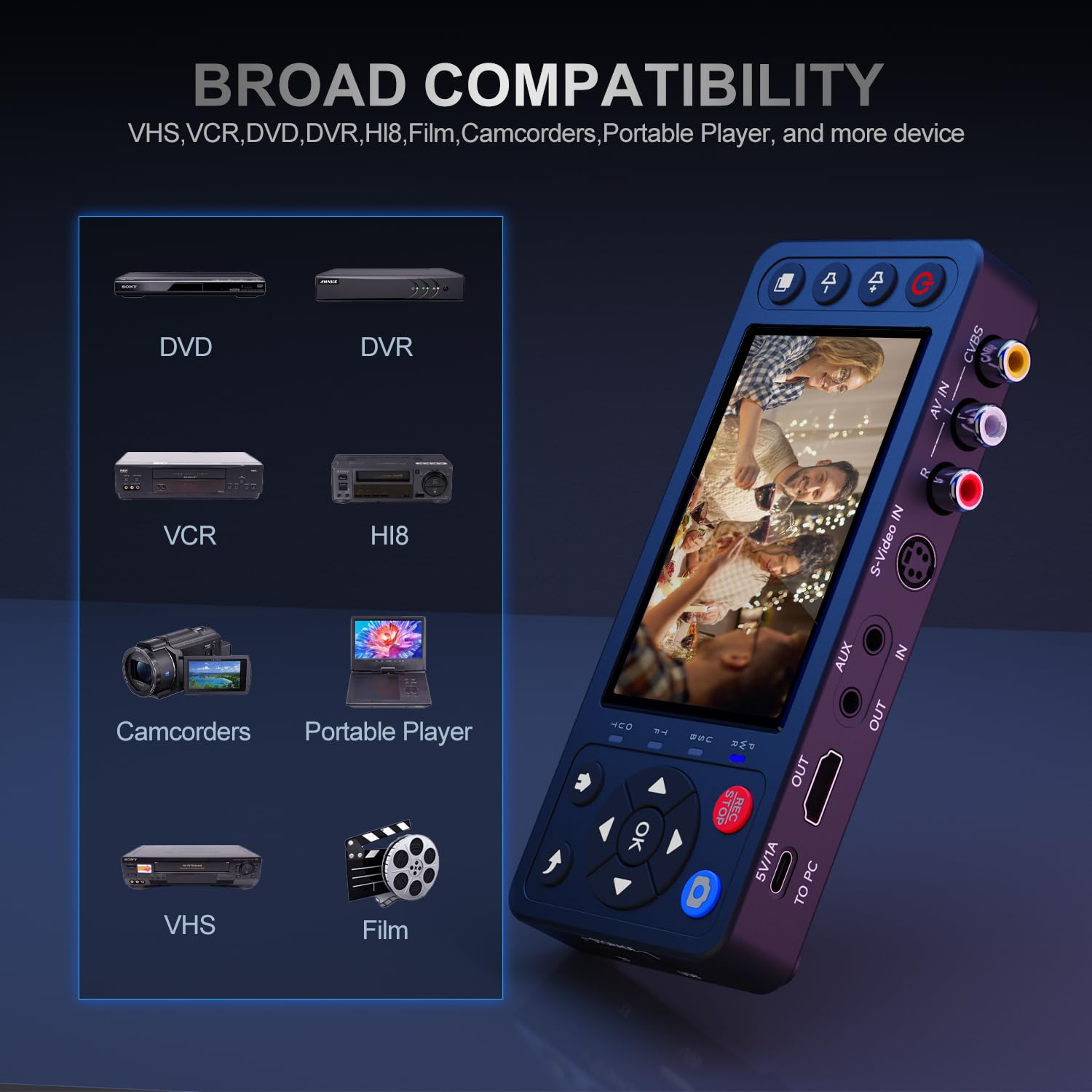 Detalle 2 de VHS to Digital Converter with 4" HD Screen: Quick, Plug-and-Play Capture for Your Tapes