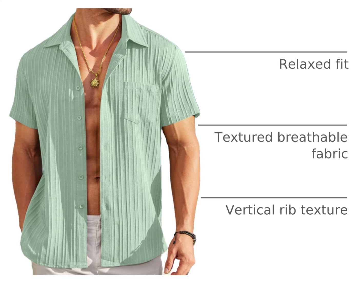 Detalle 2 de COOFANDY Men's Casual Short Sleeve Button-Down Shirt with Textured Fabric