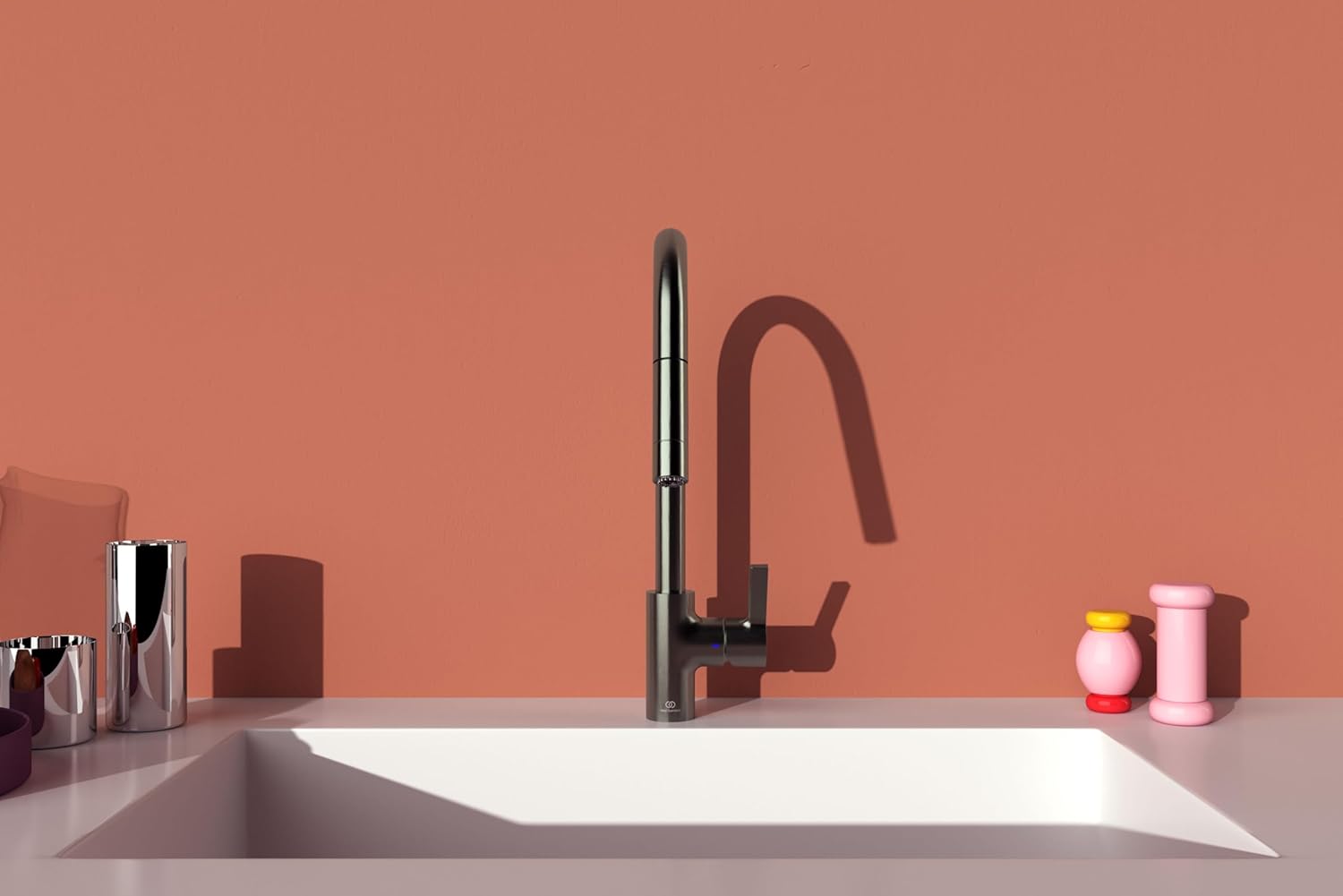 Thumbnail 4 de Ideal Standard – Gusto Mitigeur de cuisine, bec rond pivotant 360°, douchette extractible à 2 fonctions, EasyFix+