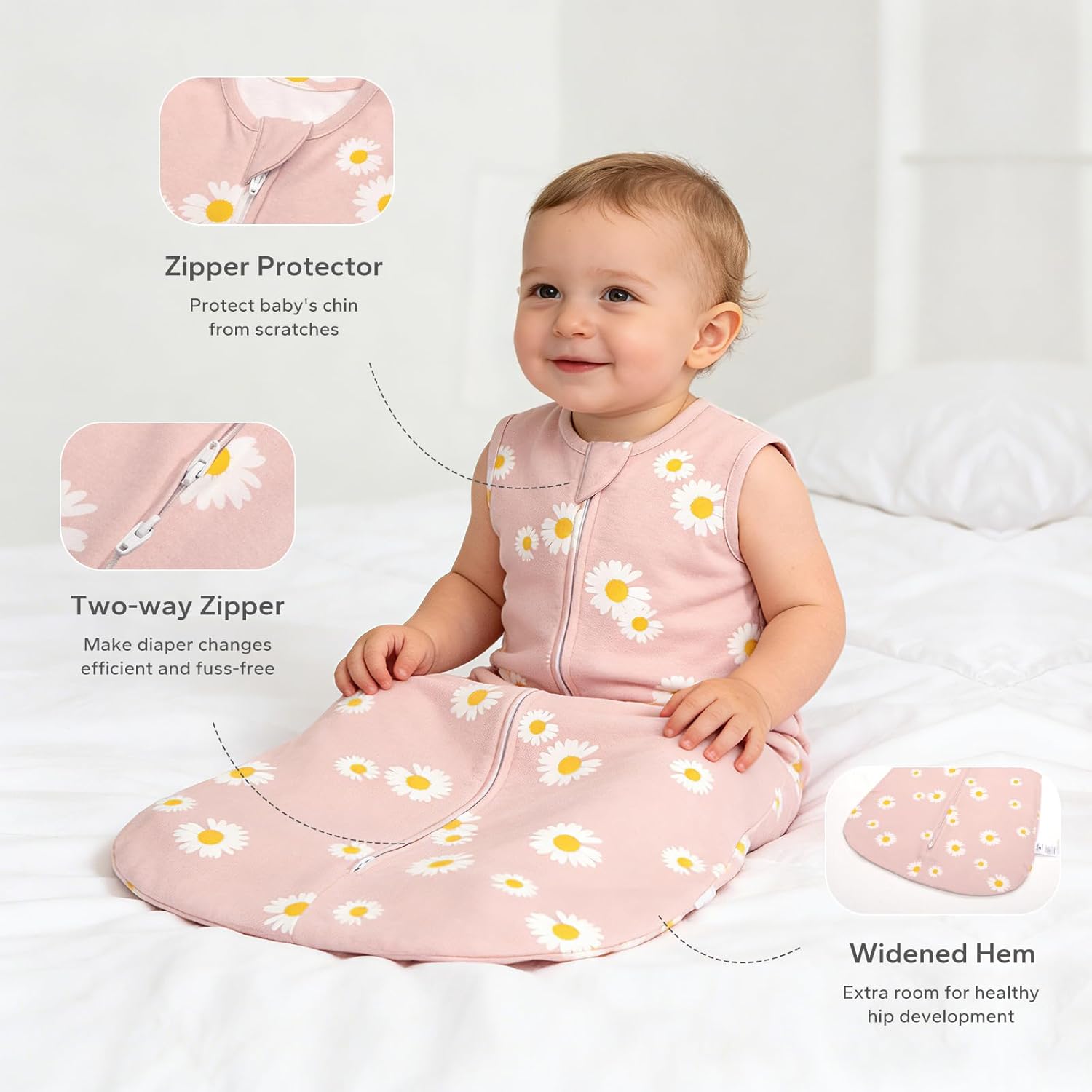 Detalle de LILBESTIE Baby Sleeping Bag 0.5 Tog 6-12 Months – 100% Cotton, Lightweight Summer Sleep Sack (Pink Flower)