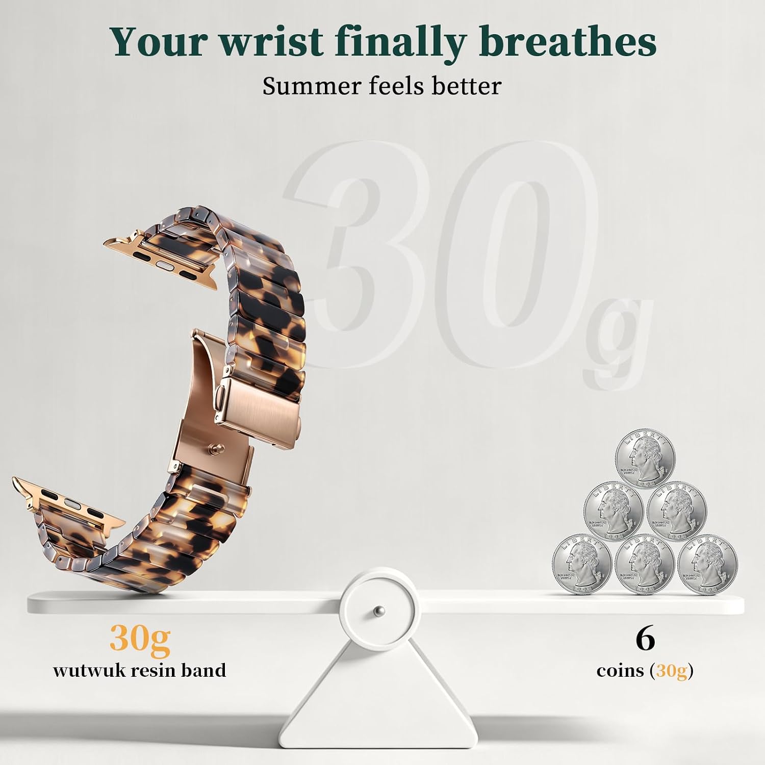 Detalle de Wutwuk Resin Straps for Apple Watch (46mm/44mm/45mm/49mm/42mm) with Stainless Steel Buckle