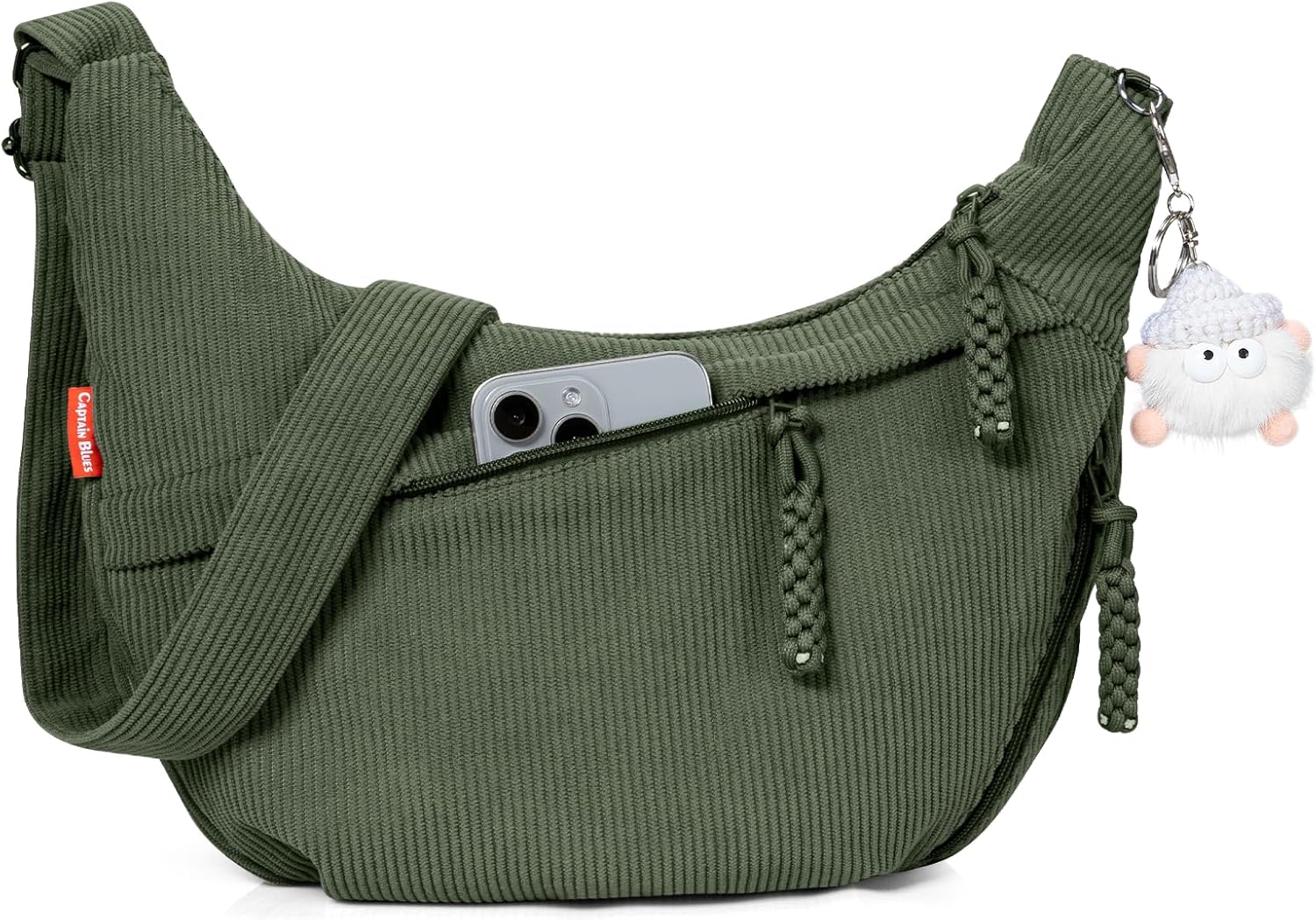 Captain Blues Umhängetasche Damen – Cord-Crossbody in Halbmond-Form mit Reißverschluss