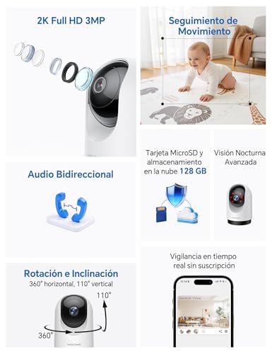 Thumbnail 1 de WOLFANG Cámara Vigilancia WiFi Interior 2K con PTZ 360° y Seguimiento de Movimiento