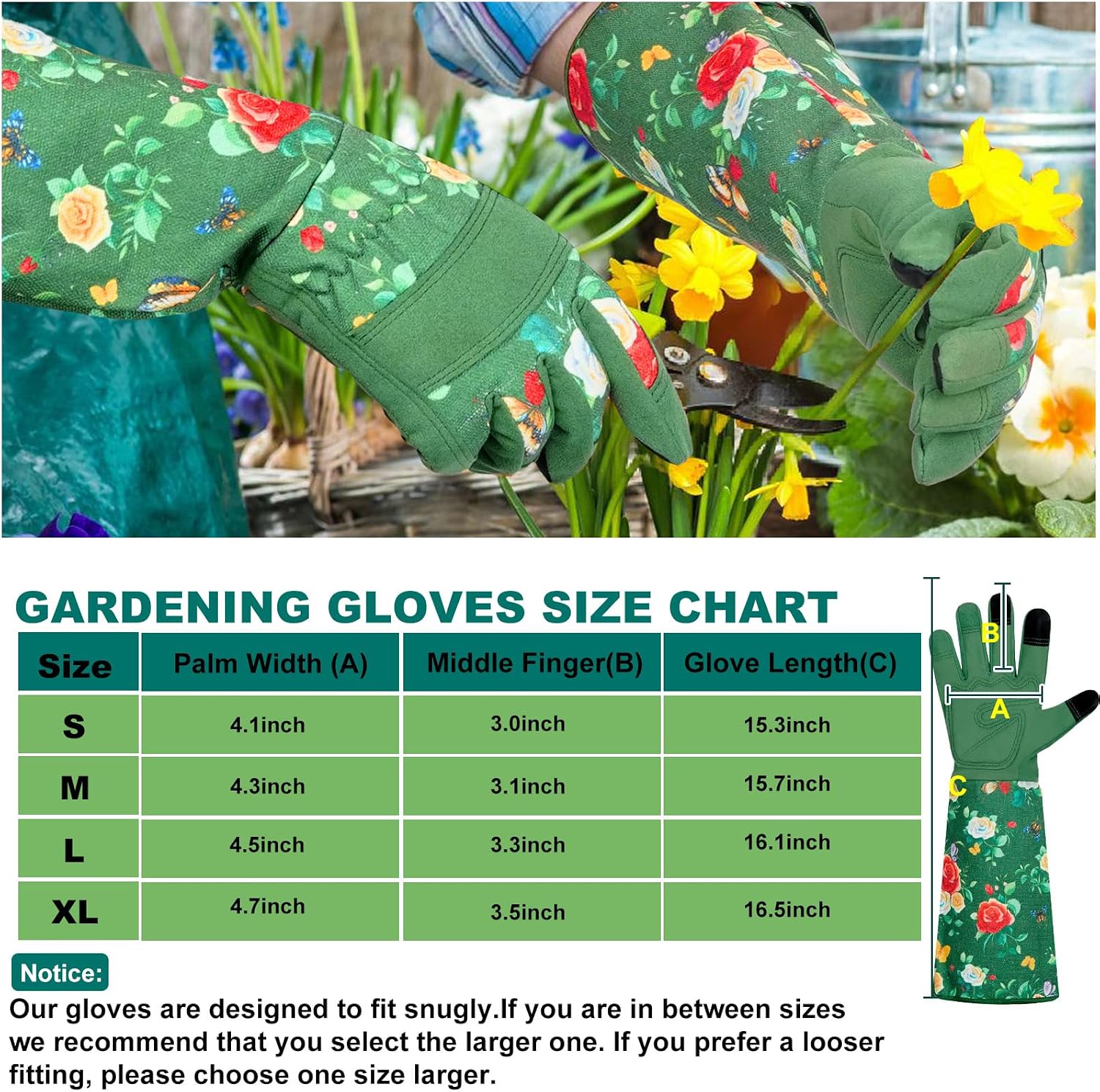Detalle 2 de DLY DLY Long Gardening Gloves for Women, Thorn-Resistant Rose Pruning Gloves