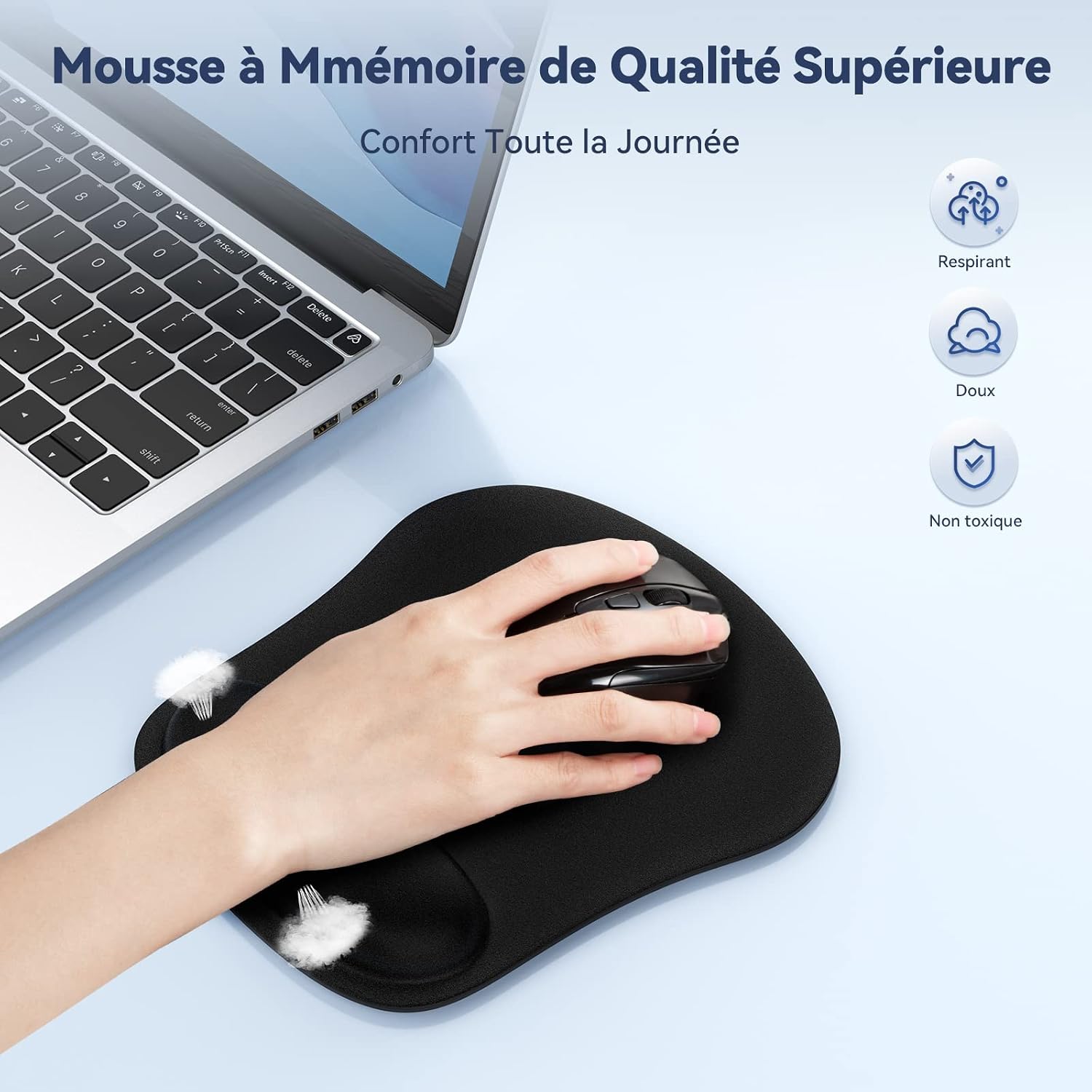 Detalle de TECKNET Tapis de souris ergonomique avec repose-poignet et mousse à mémoire de forme (24 x 21,5 x 2,5)