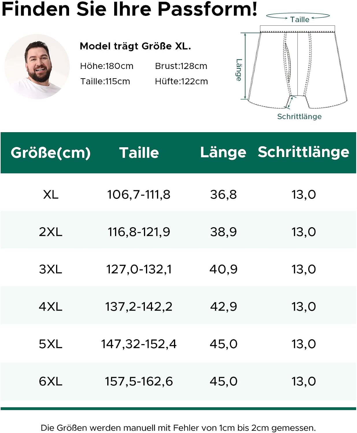 Detalle 2 de INNERSY Boxershorts Herren große Größen (XL–6XL) mit Eingriff, 4er Pack – Baumwolle & Stretch