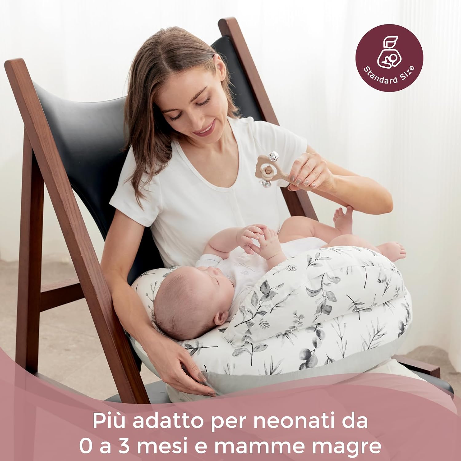 Detalle de Momcozy Cuscino per allattamento con bordo di sicurezza – Ergonomico, memory foam e fodera in cotone rimovibile