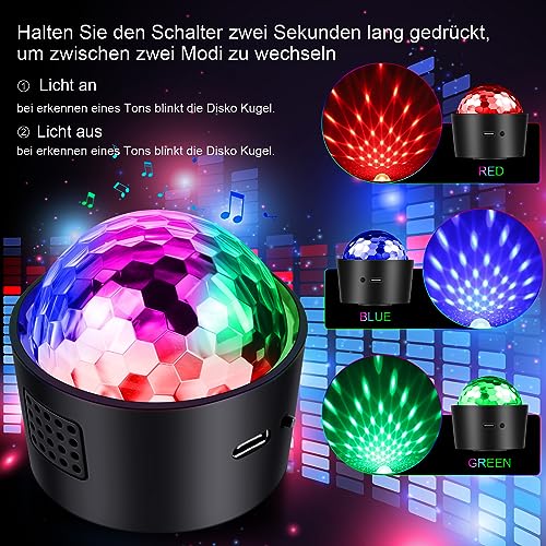 Detalle de SEBRUANC Mini Discokugel: Musikgesteuerte LED-Partylicht mit USB-C, 380 mAh