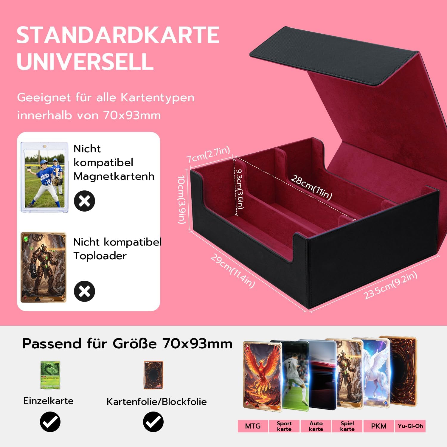 Thumbnail 2 de Tolesum Kartenbox für MTG – 1800+ Karten mit Trennwänden, PU-Leder, Magnetverschluss (Schwarz & Rot)