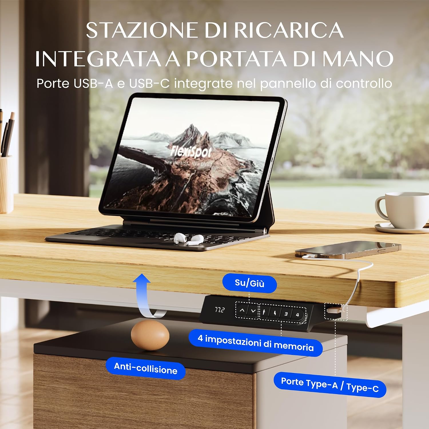 Detalle de FLEXISPOT Scrivania Regolabile in Altezza 180×80 cm con Doppio Motore e Porta USB