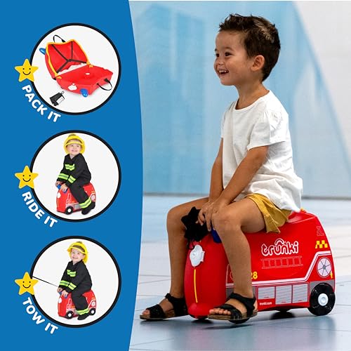 Detalle de Trunki Frank Fire Engine Ride-On Suitcase for Kids (Red)