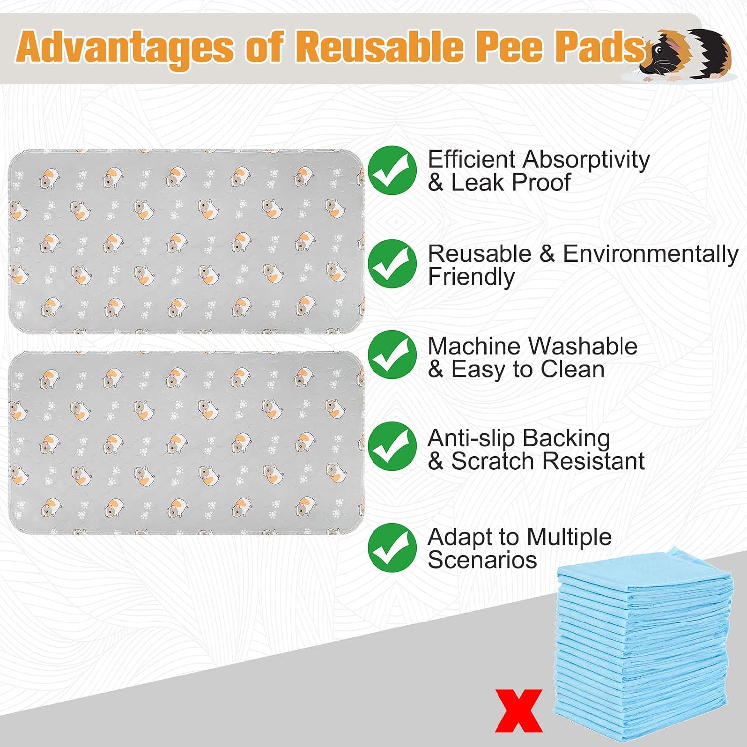 Detalle de Scenereal Guinea Pig Cage Liner 2 Packs with Cleaning Brush – Reusable Washable Pee Pads for Small Animals