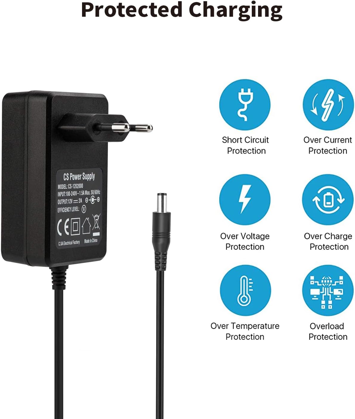 Thumbnail 4 de 12V 2A Netzteil (24W) Tonton mit 2,1 x 5,5 mm DC-Stecker für LED, CCTV & Router – 1,8 m Kabel, EU