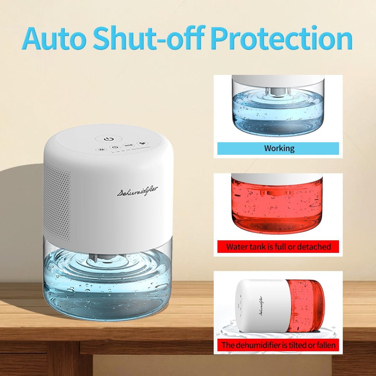 Detalle de NeedDuck Portable Dehumidifier for Home (Small, Quiet) with Auto Defrost, Auto Shutoff, 44OZ Tank & Timer