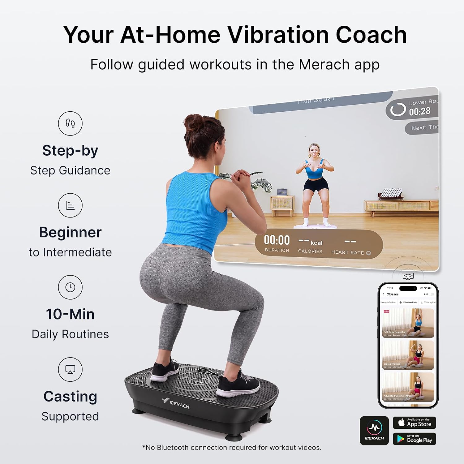 Detalle 2 de MERACH CV30 Curved Vibration Plate with LED Calorie Tracking and 10 Levels