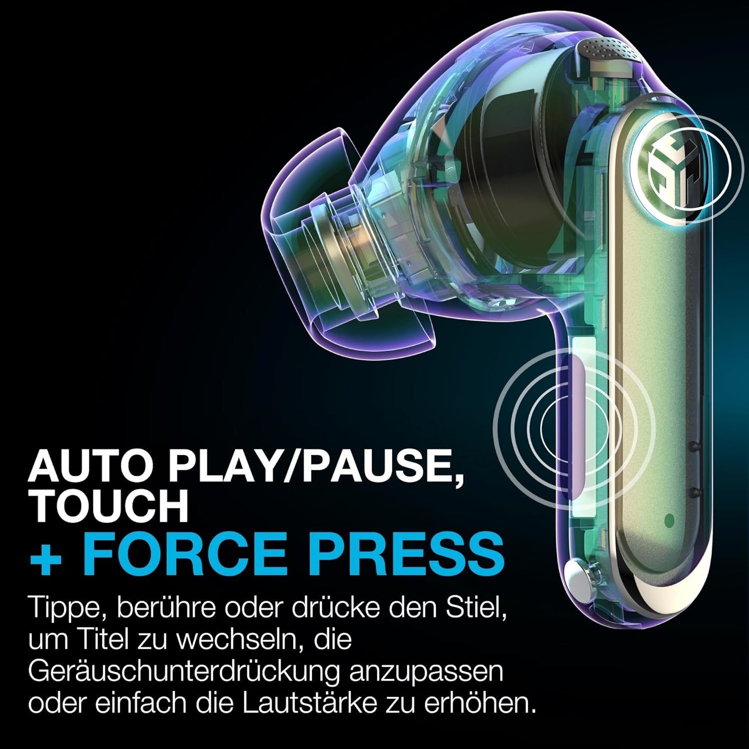 Thumbnail 6 de JLab Epic Pods ANC In-Ear Bluetooth-Kopfhörer mit Noise Cancelling, Adaptive ANC, Multipoint & IP55 (schwarz)