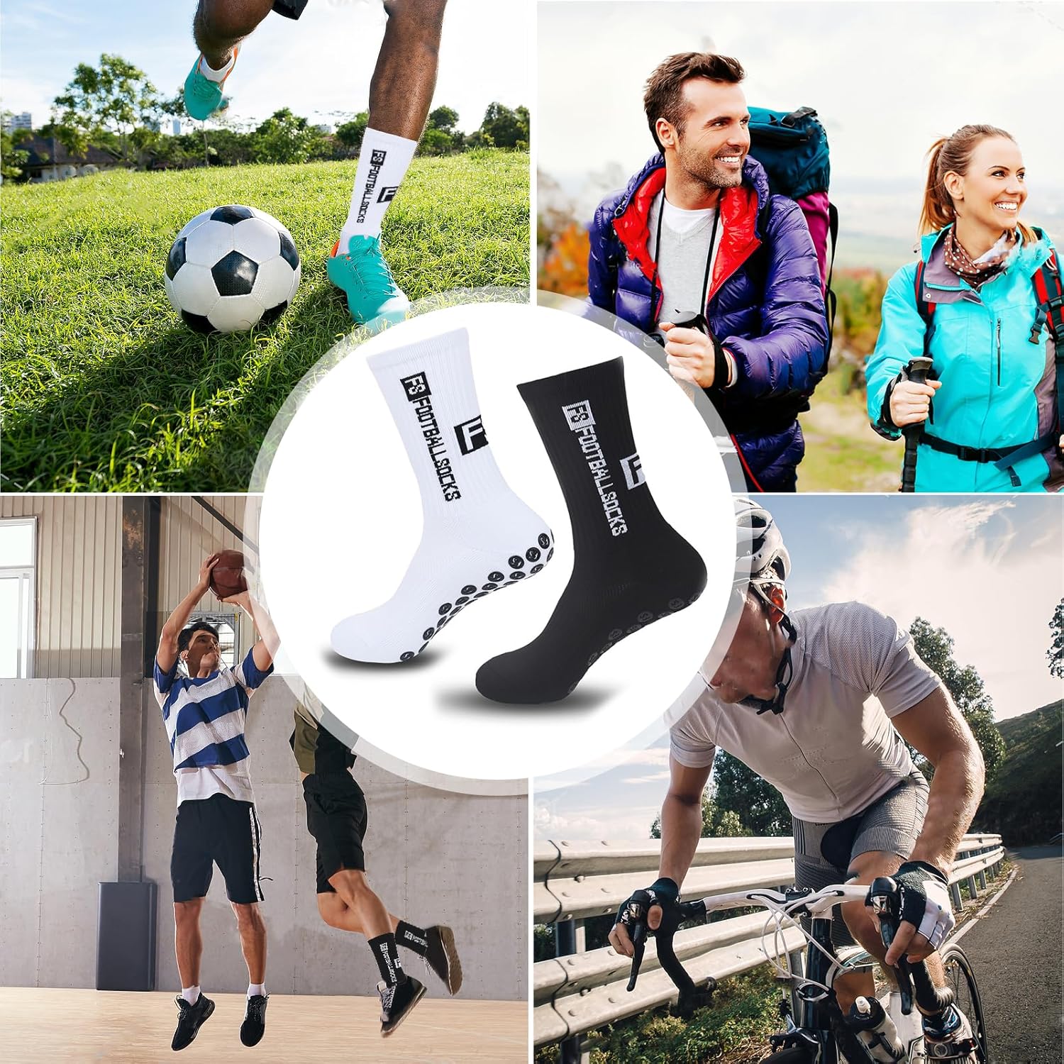 Thumbnail 1 de Werfunee 3 Paar Fußballsocken mit Anti-Rutsch-Grip für Herren & Damen