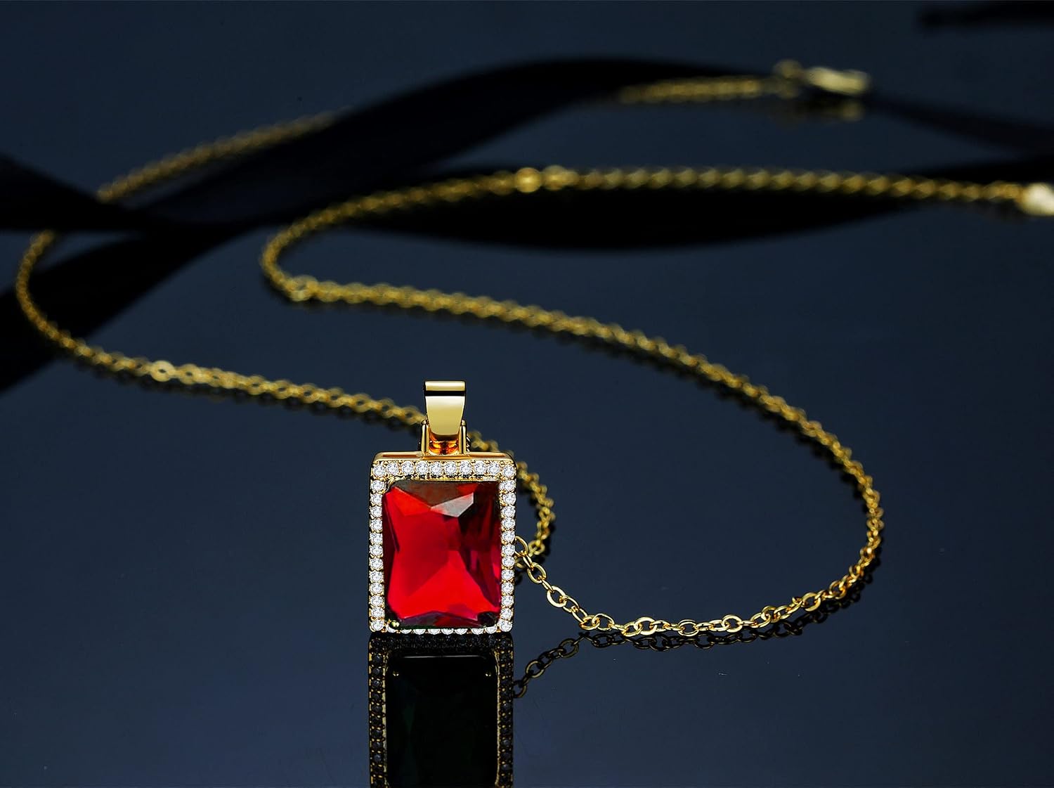 Detalle de VONSSY Elegant Rectangle Gemstone Pendant 18"