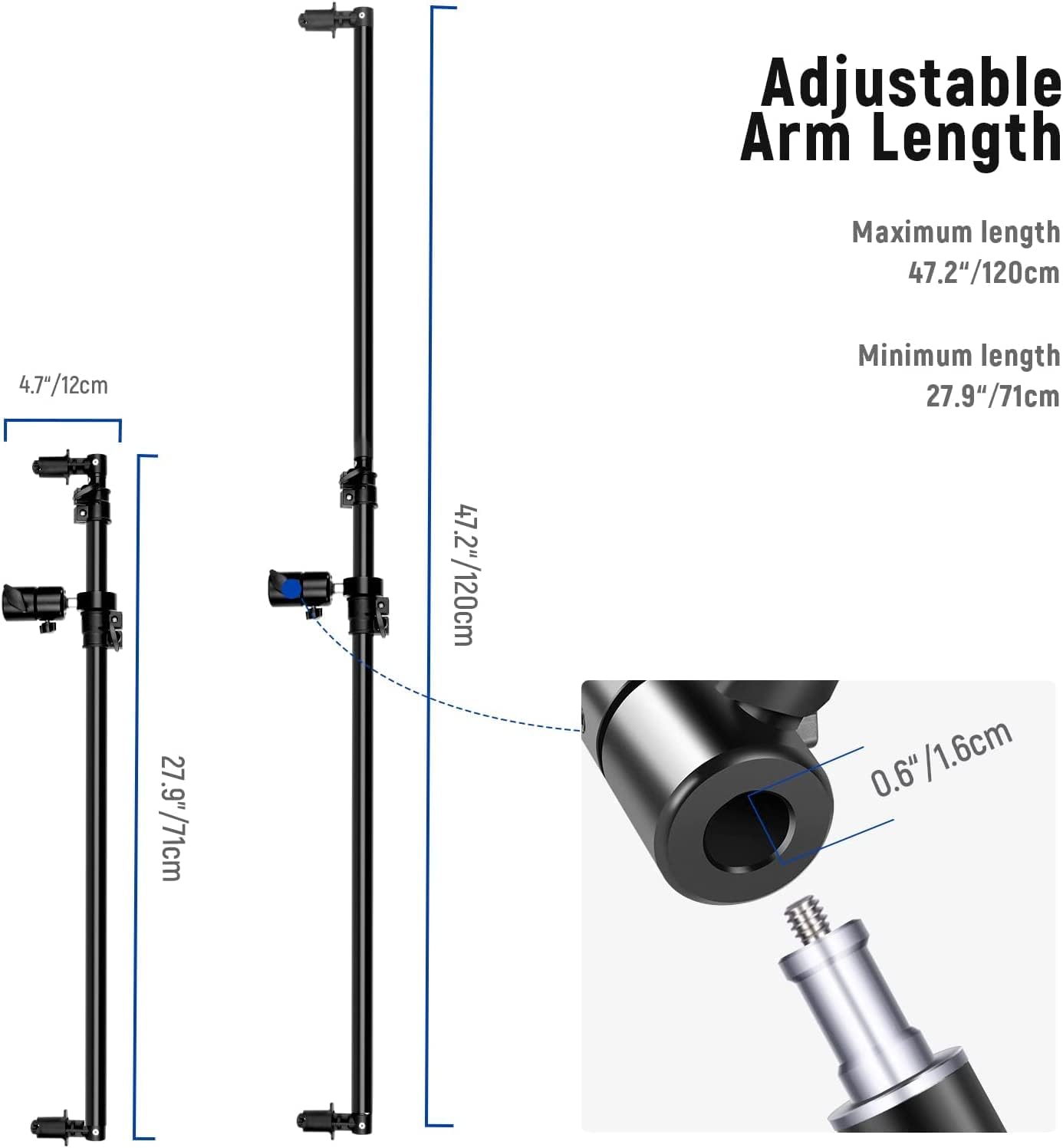 Detalle de NEEWER support de réflecteur extensible télescopique (70,9 à 129,9 cm) avec bras pivotant 360°