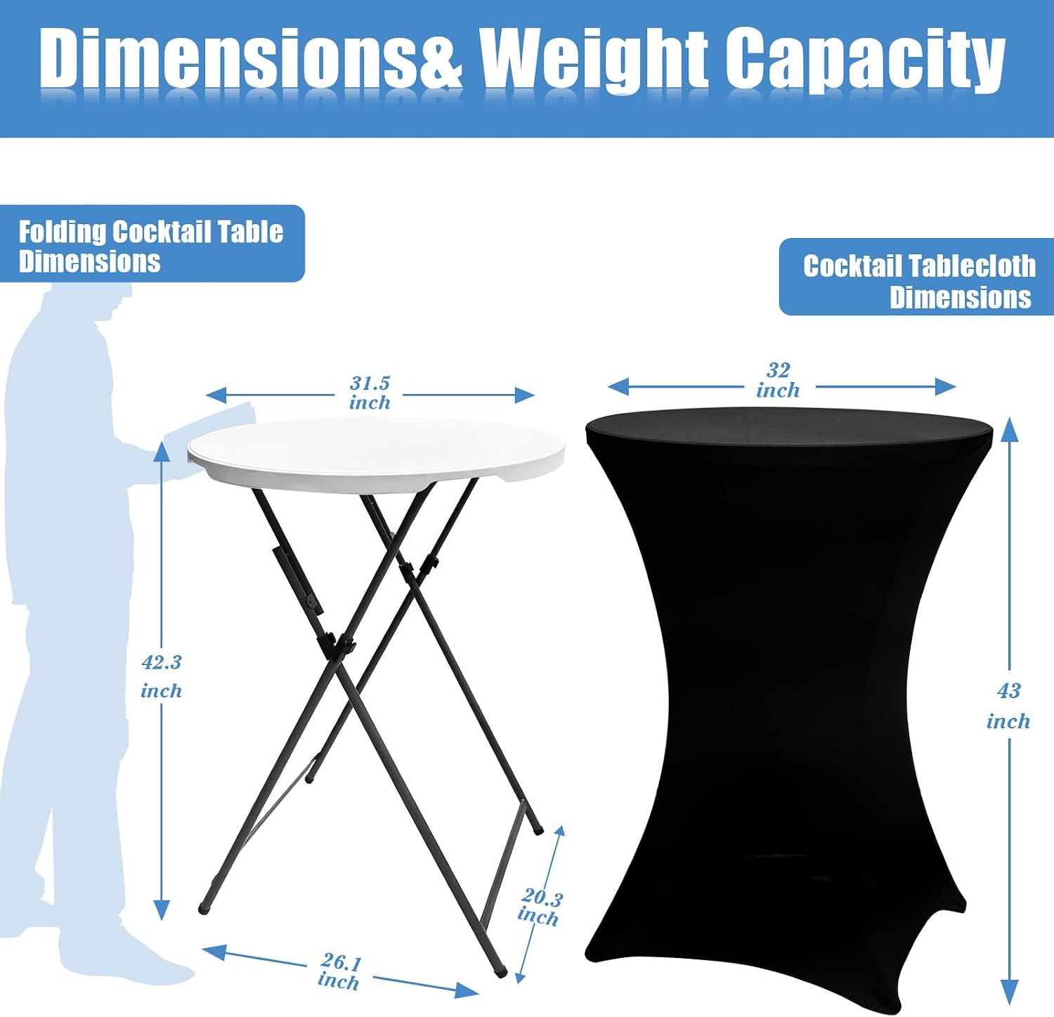 Thumbnail 2 de THESEATOP 2Sets 32in Hightop Folding Cocktail Tables + Covers (Black) – Durable, Portable Event Tables