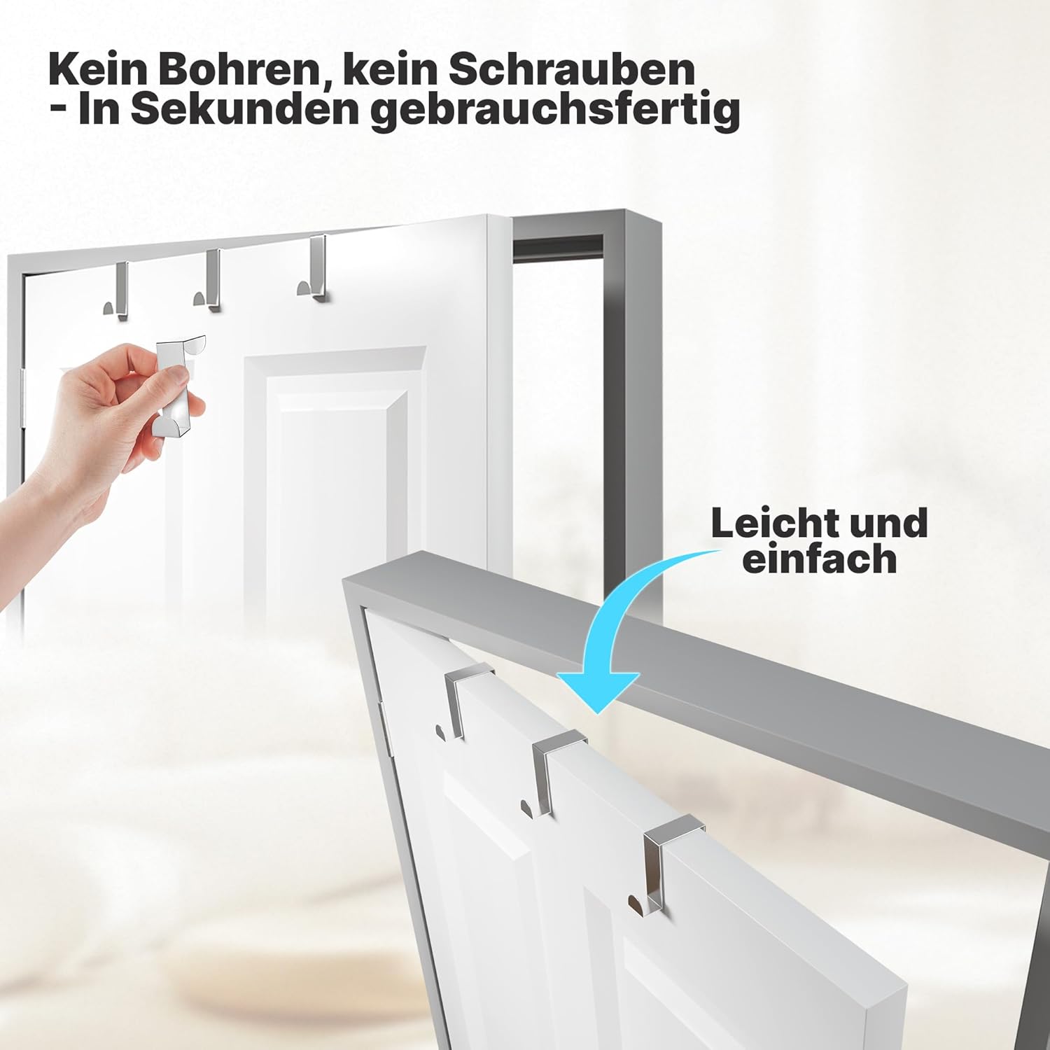 Detalle 2 de Minismus Türhaken zum Einhängen – Edelstahl Türgarderobe, 4er Set in Silber