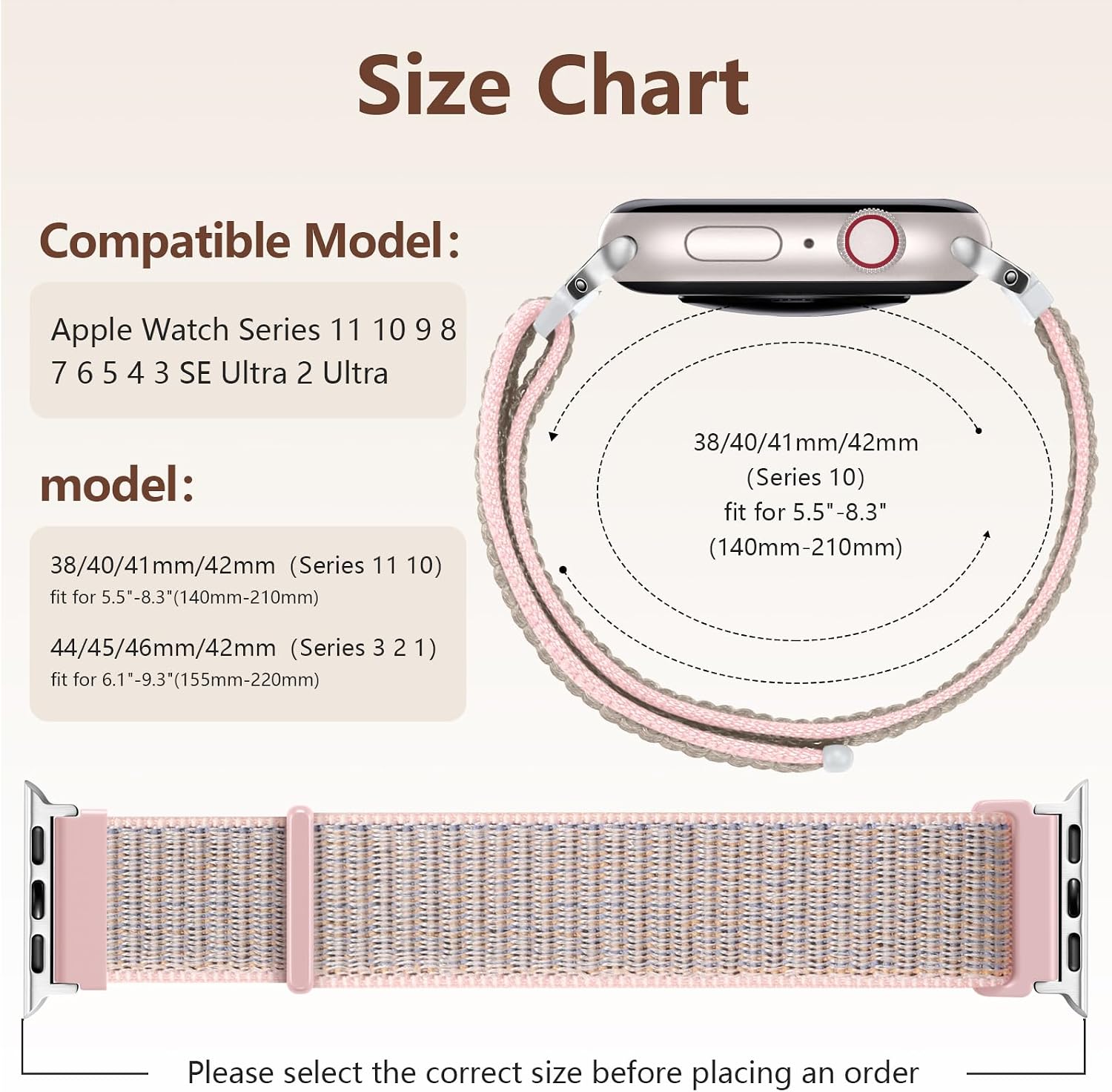 Thumbnail 6 de CeMiKa Nylon Loop Strap for Apple Watch (40mm/41mm/38mm/42mm) – Pink Sand soft breathable sports band