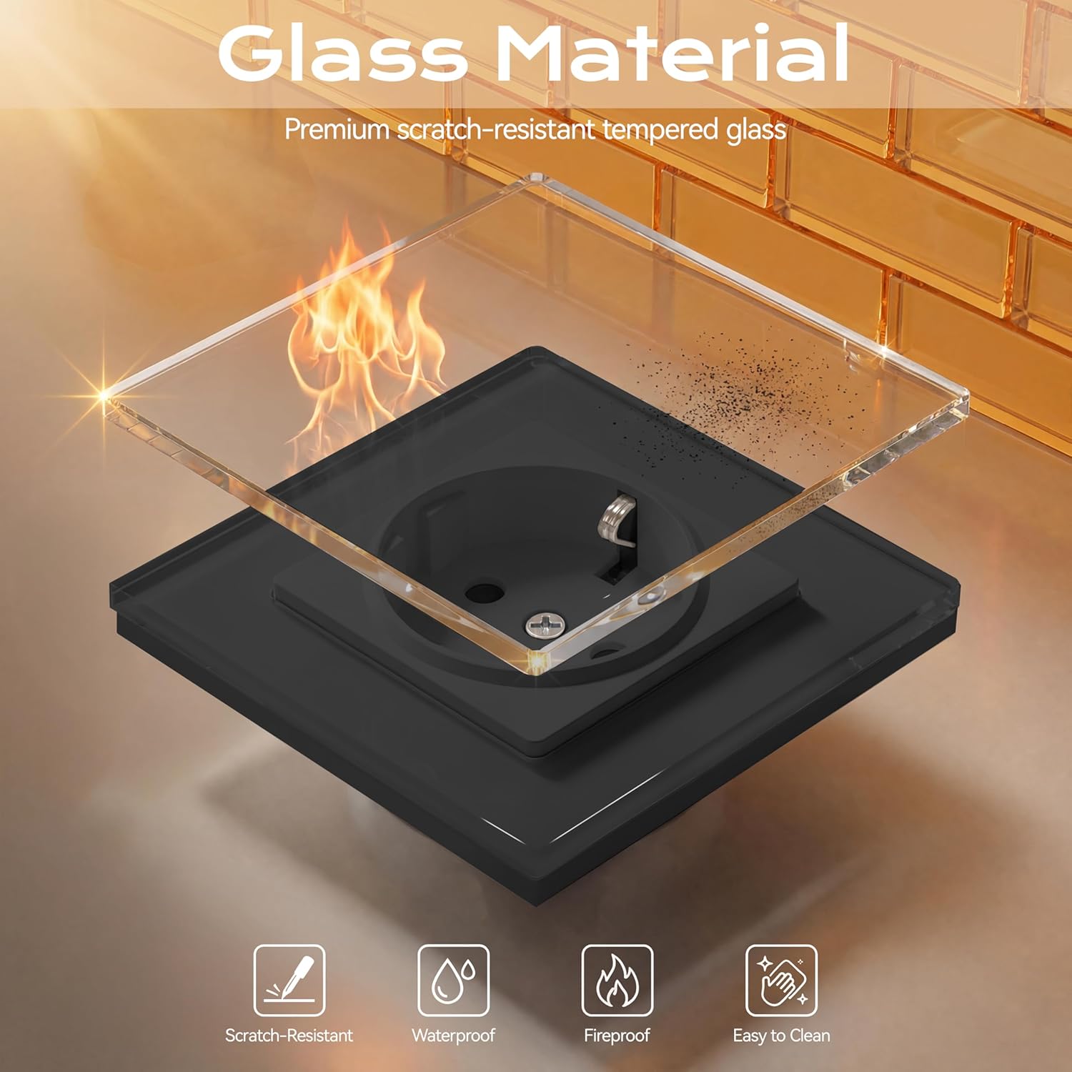 Detalle 2 de BSEED Glas-Wandsteckdose mit 20W USB‑C – 3-in-1 Unterputz-Ladestation, 2er, Schwarz