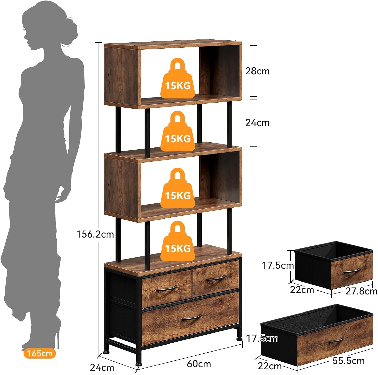 Detalle 2 de Book storage shelf 60 x 24 x 155cm
