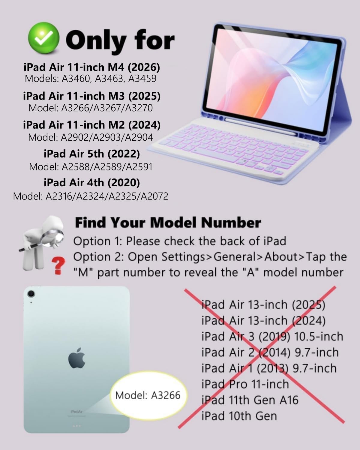 Detalle 2 de TUNKARMOR iPad Air 11-inch/ 5th/ 4th Keyboard Case, Backlit and Magnetic